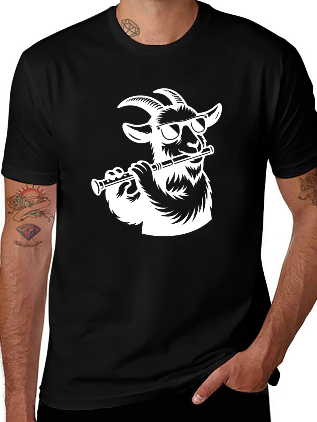 Goat Flute Player Graphic Tee - Stylish Men's T-Shirt