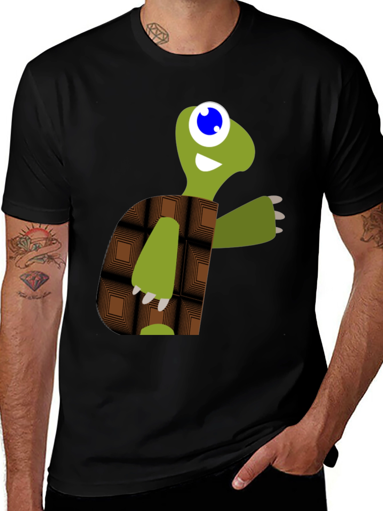 Variant 27 of Cartoon Turtle Graphic Tee - Black Casual T-Shirt