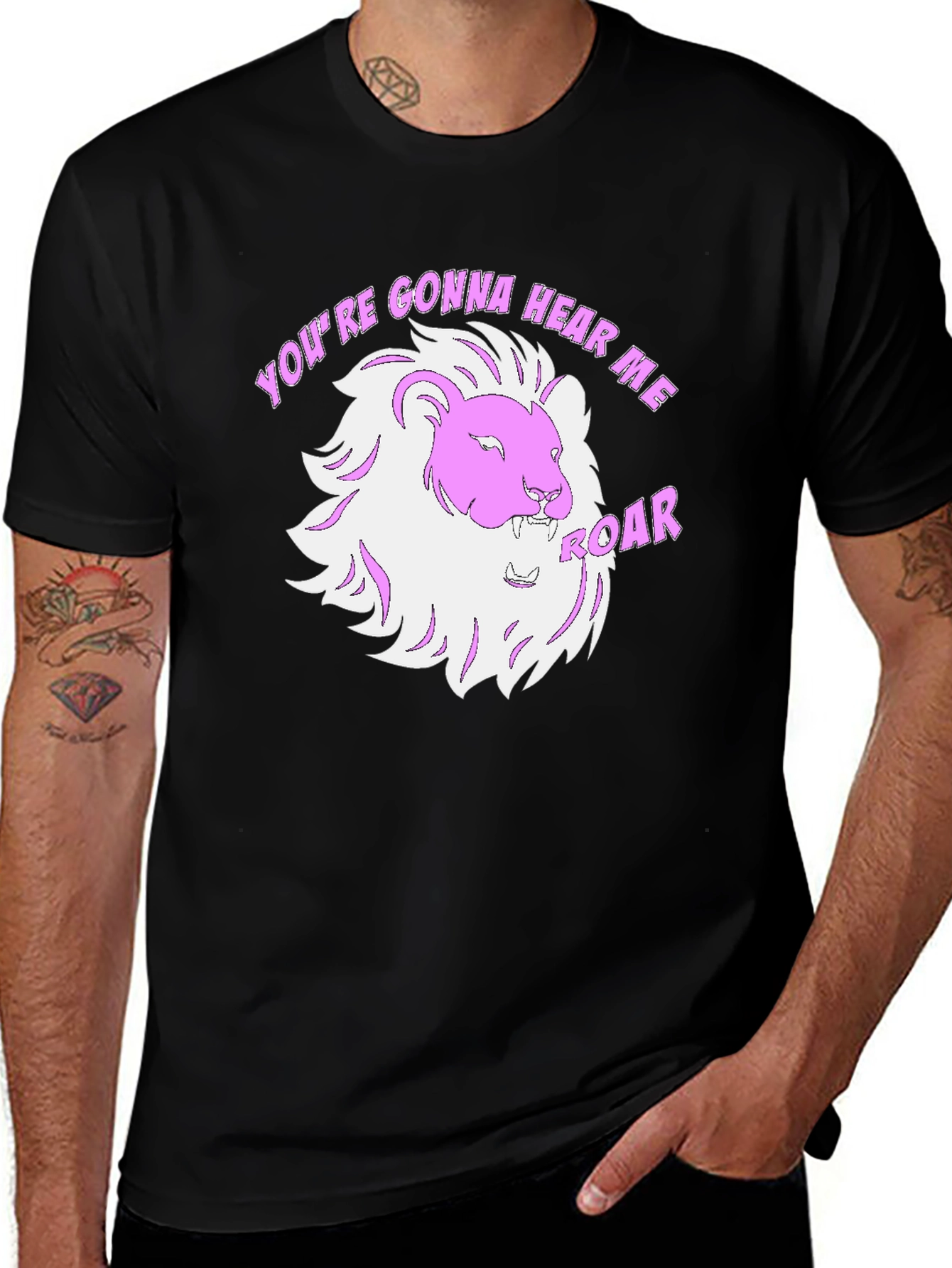 Variant 28 of Hear Me Roar Lion Graphic Tee - Black Cotton T-Shirt