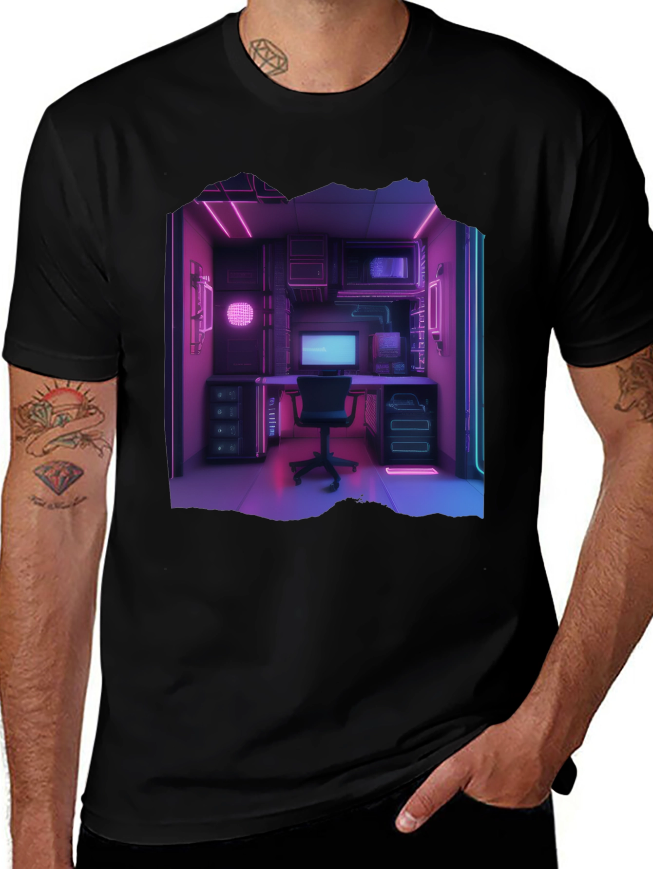 Variant 28 of Cyberpunk Gaming Room Black T-Shirt