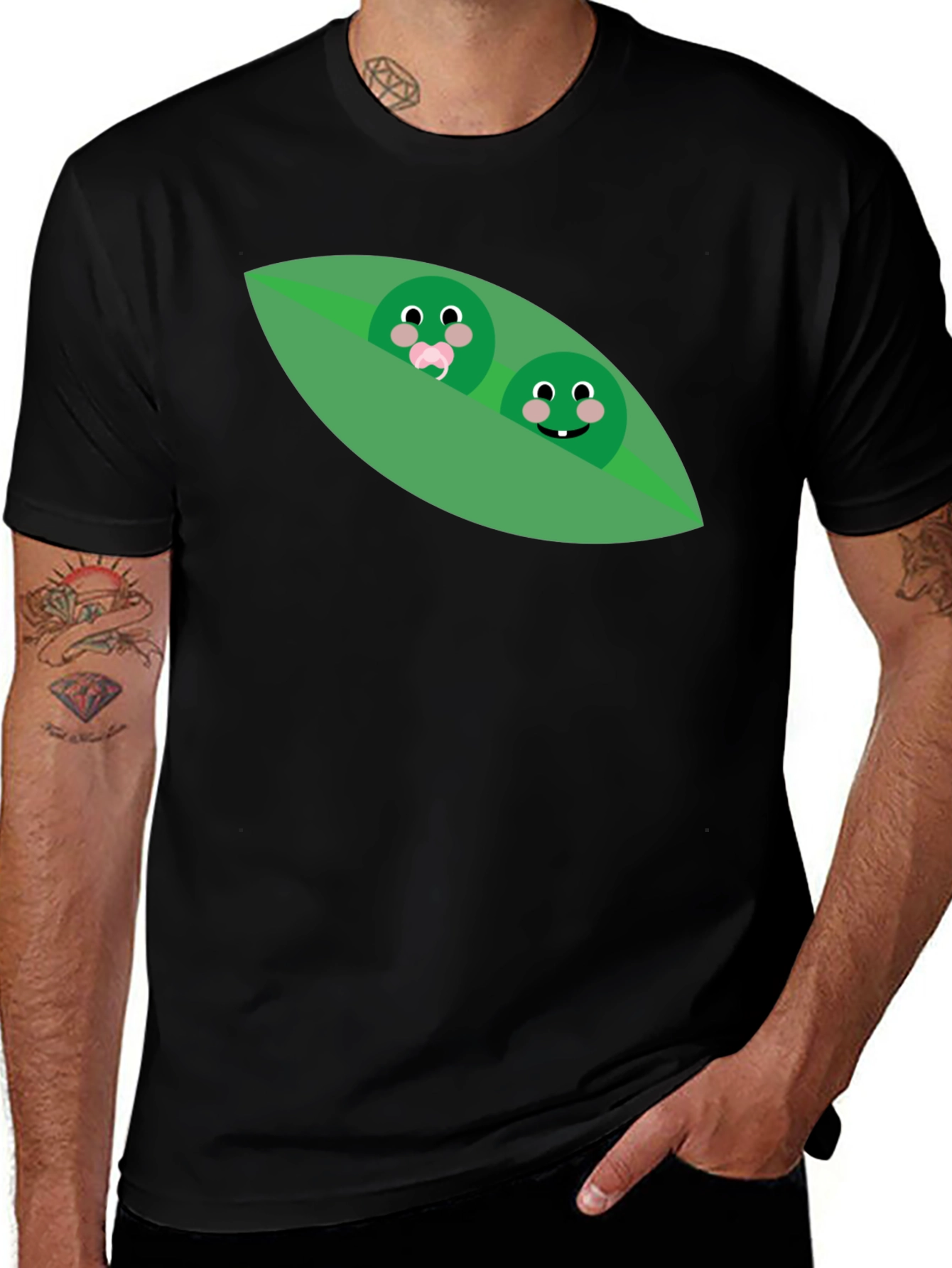 Variant 26 of Cute Two Peas in a Pod Graphic Black T-Shirt