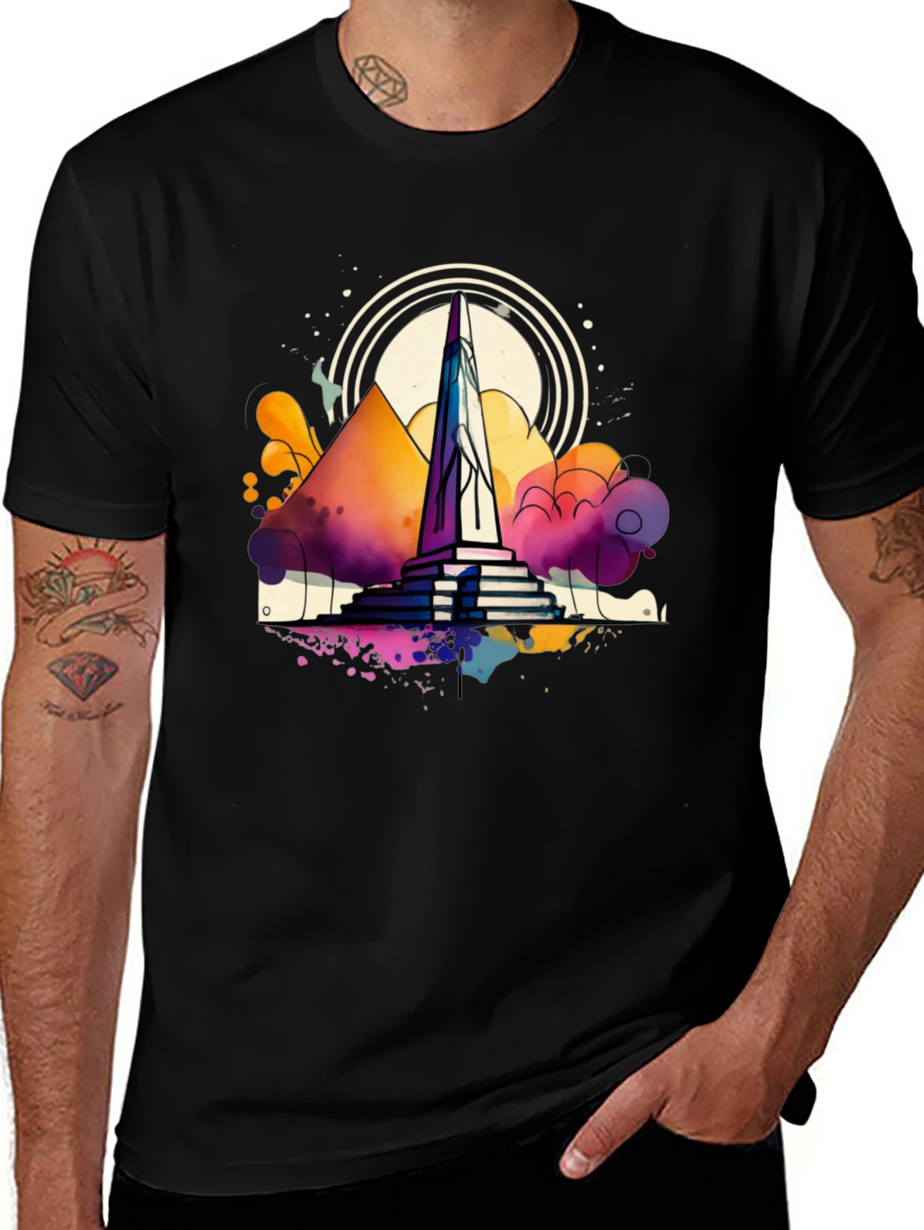 Variant 19 of Abstract Obelisk Graphic Tee - Men's Black T-Shirt