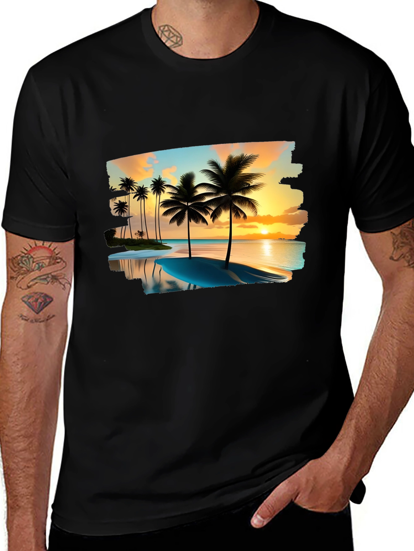 Variant 16 of Tropical Palm Tree Sunset Graphic T-Shirt