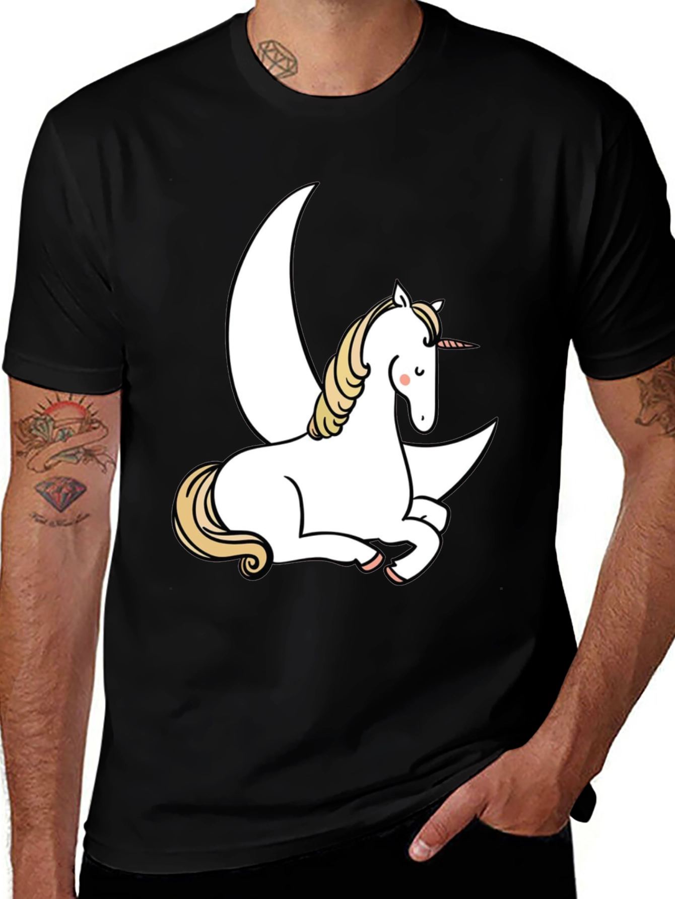 Black Unicorn Moon Graphic Tee - Black Cotton Blend Shirt main image