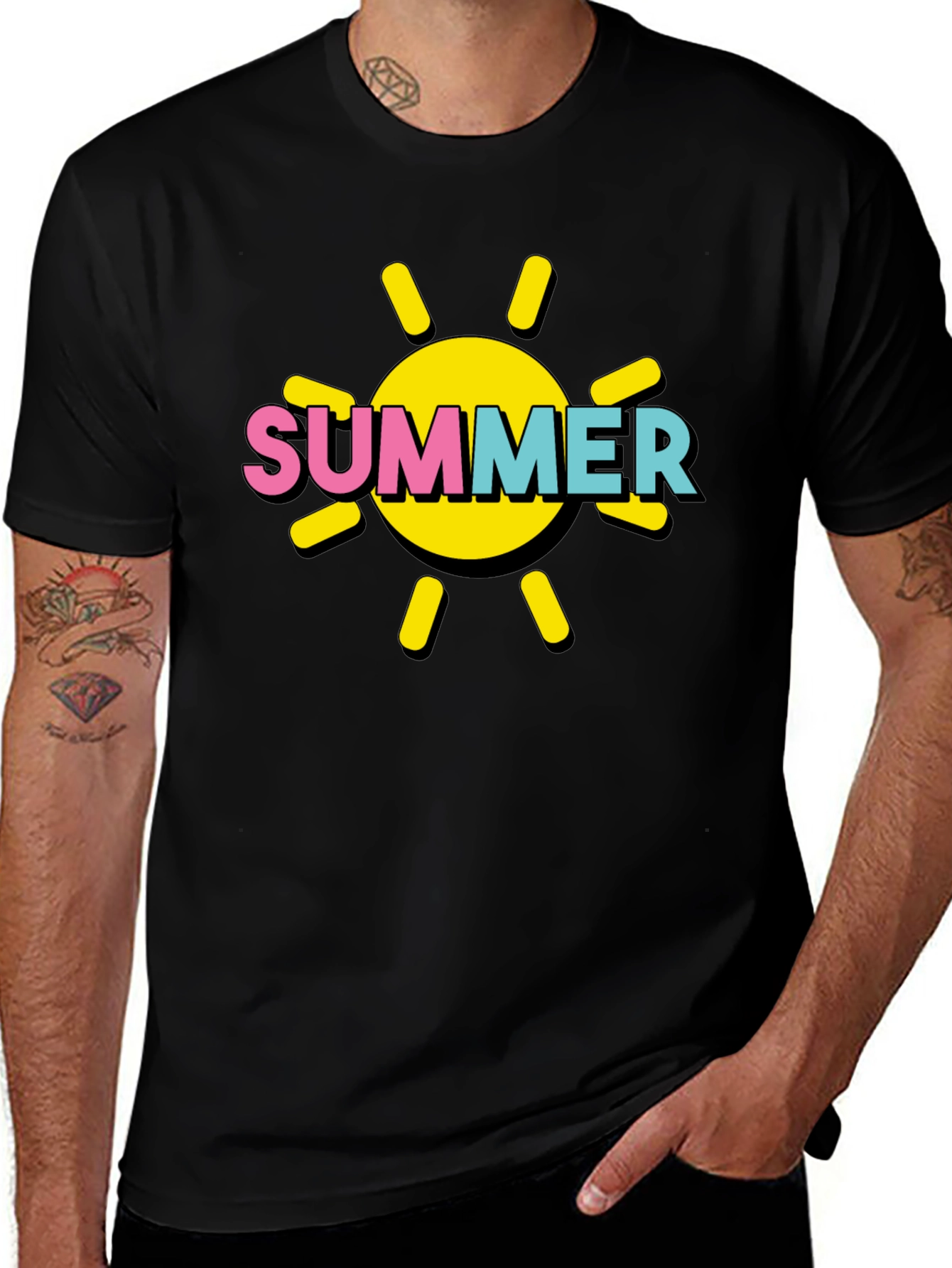 Variant 27 of Summer Sun Graphic Tee - Black Cotton T-Shirt