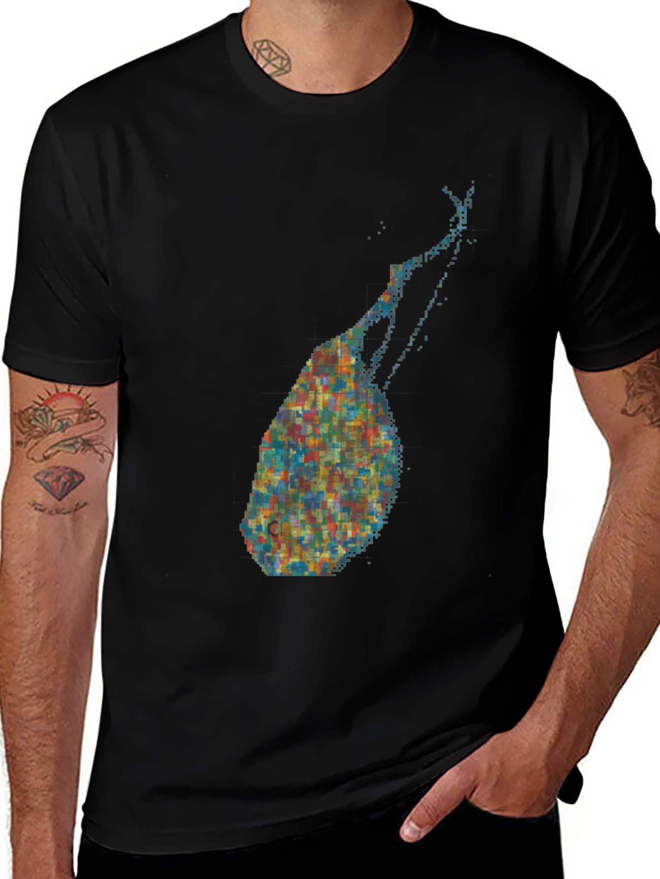 Black Abstract Pixel Art Graphic Black T-Shirt main image