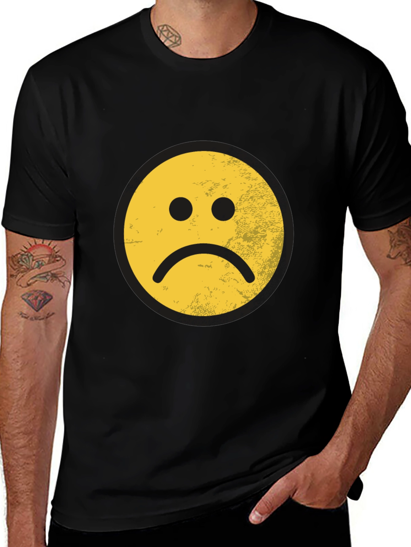 Variant 16 of Sad Face Graphic Tee - Black Cotton Blend