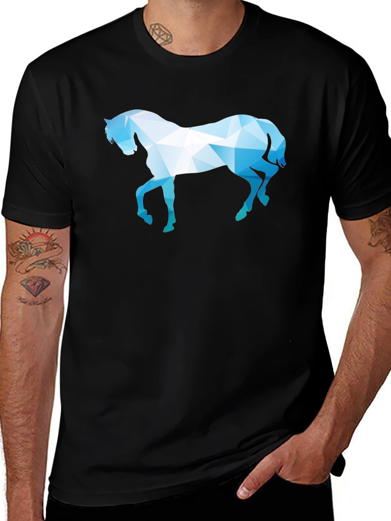 Variant 11 of Geometric Horse Graphic Black T-Shirt