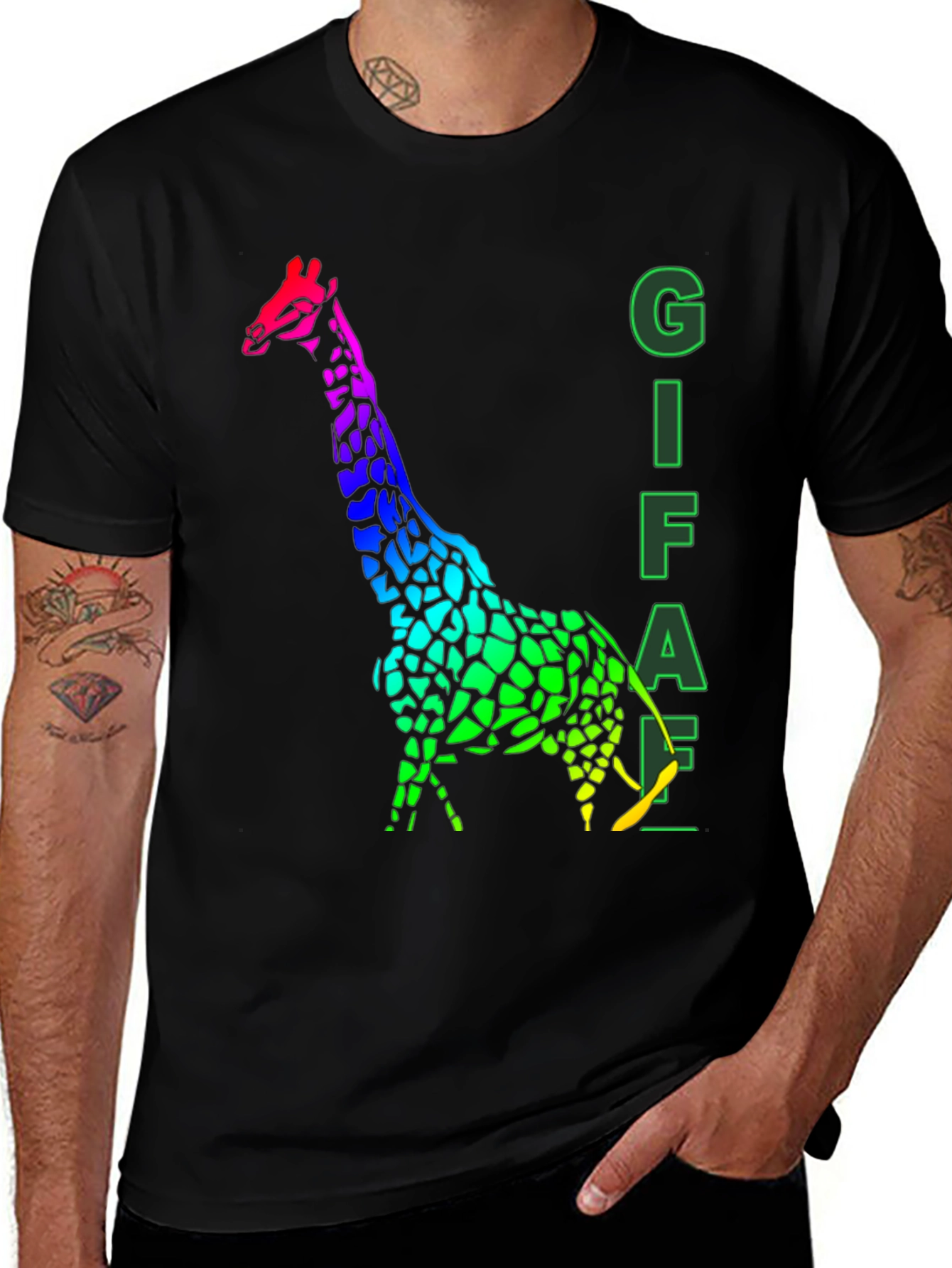 Variant 2 of Rainbow Giraffe Graphic Tee - Men's Black T-Shirt