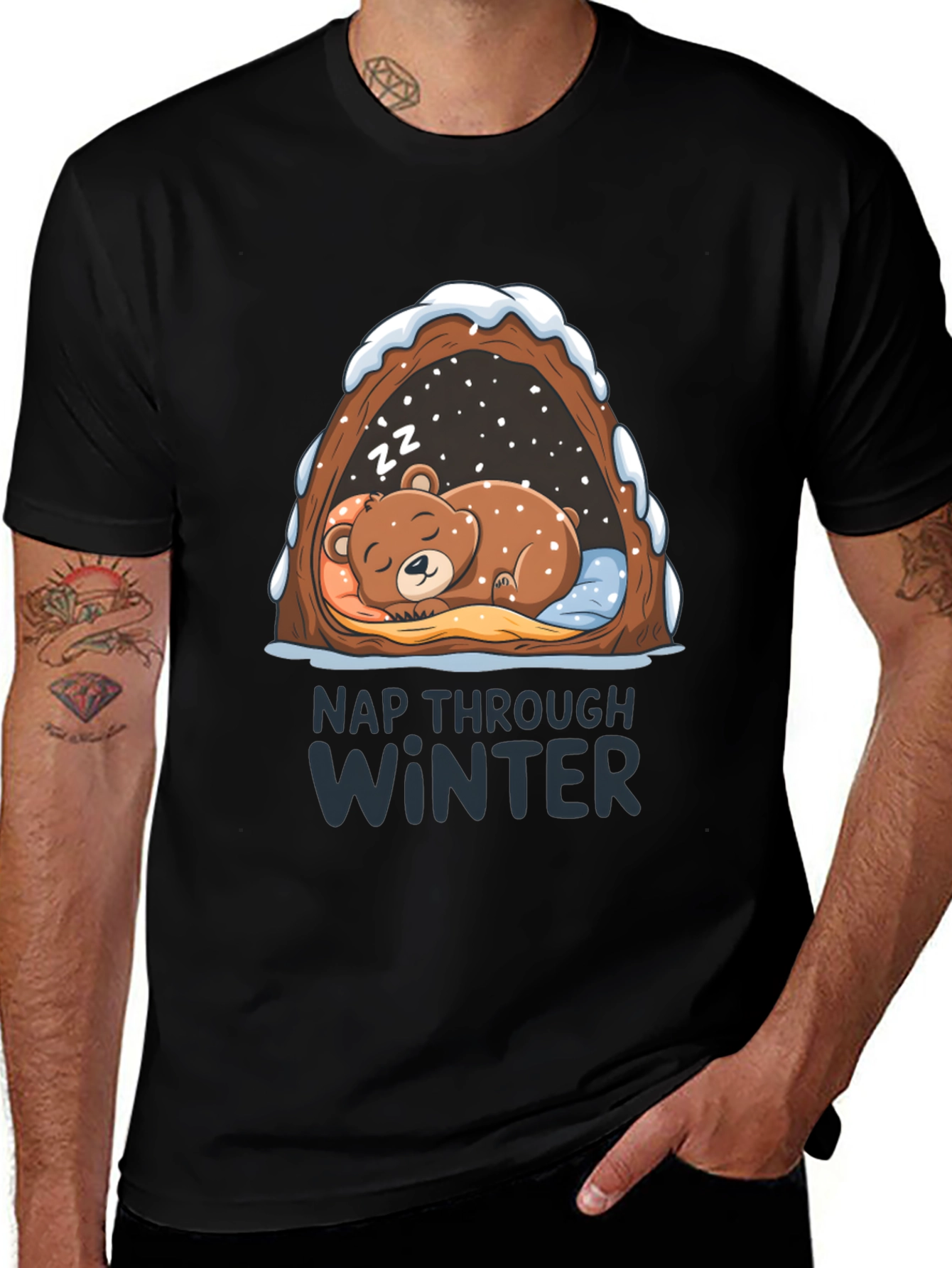 Nap Through Winter T-Shirt - Cozy Bear Design