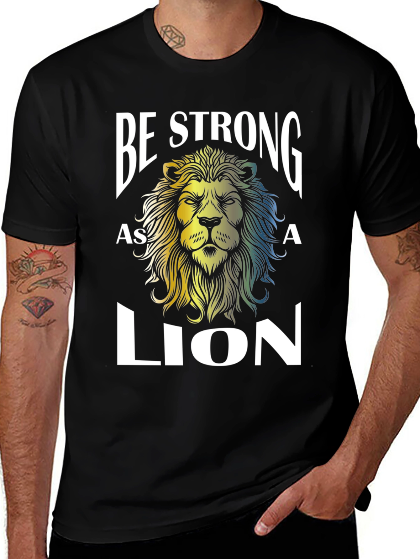 Variant 28 of Be Strong Lion Graphic Tee - Men's Black T-Shirt