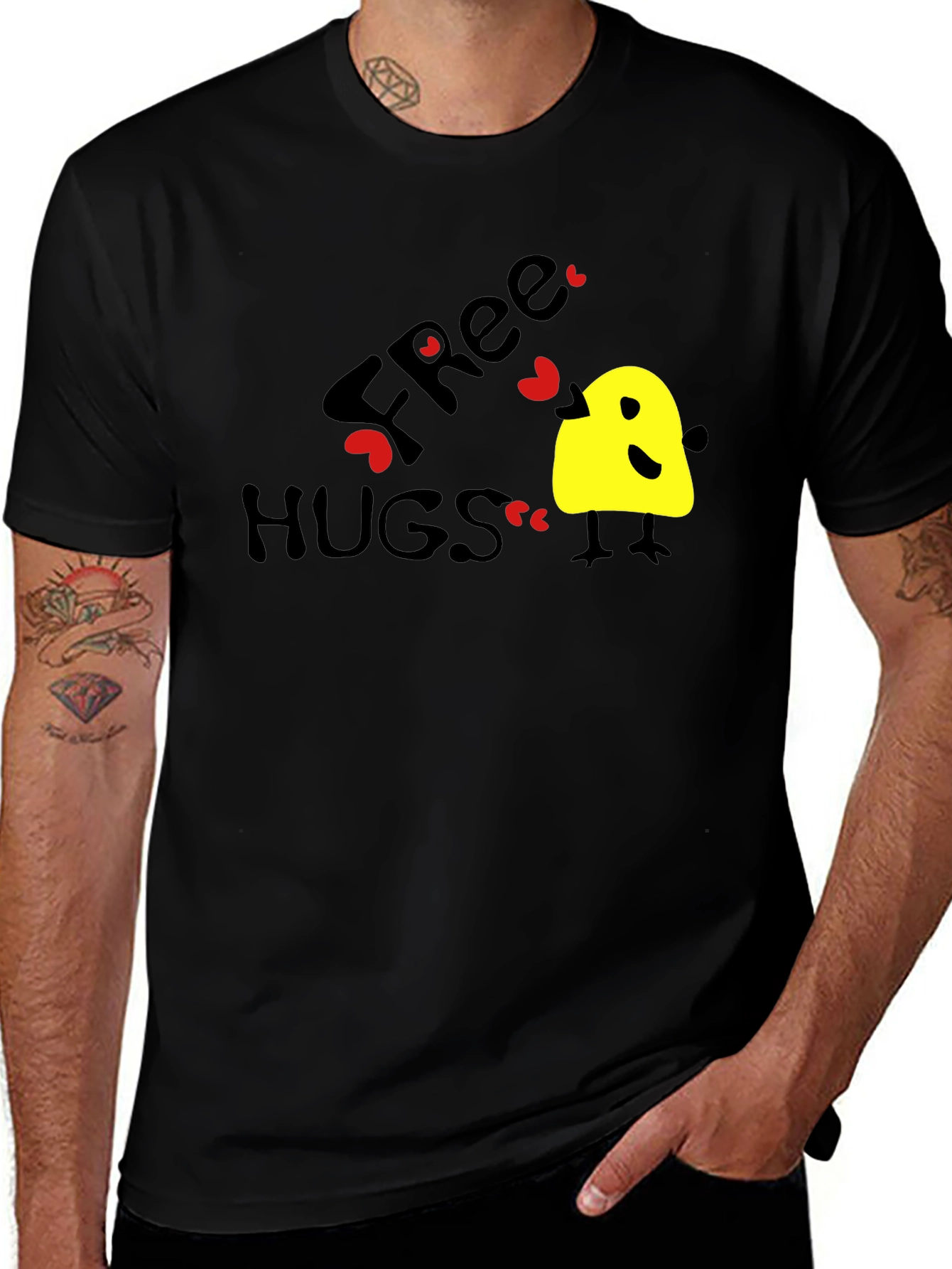 Variant 19 of Free Hugs Graphic Tee - Black Cotton T-Shirt