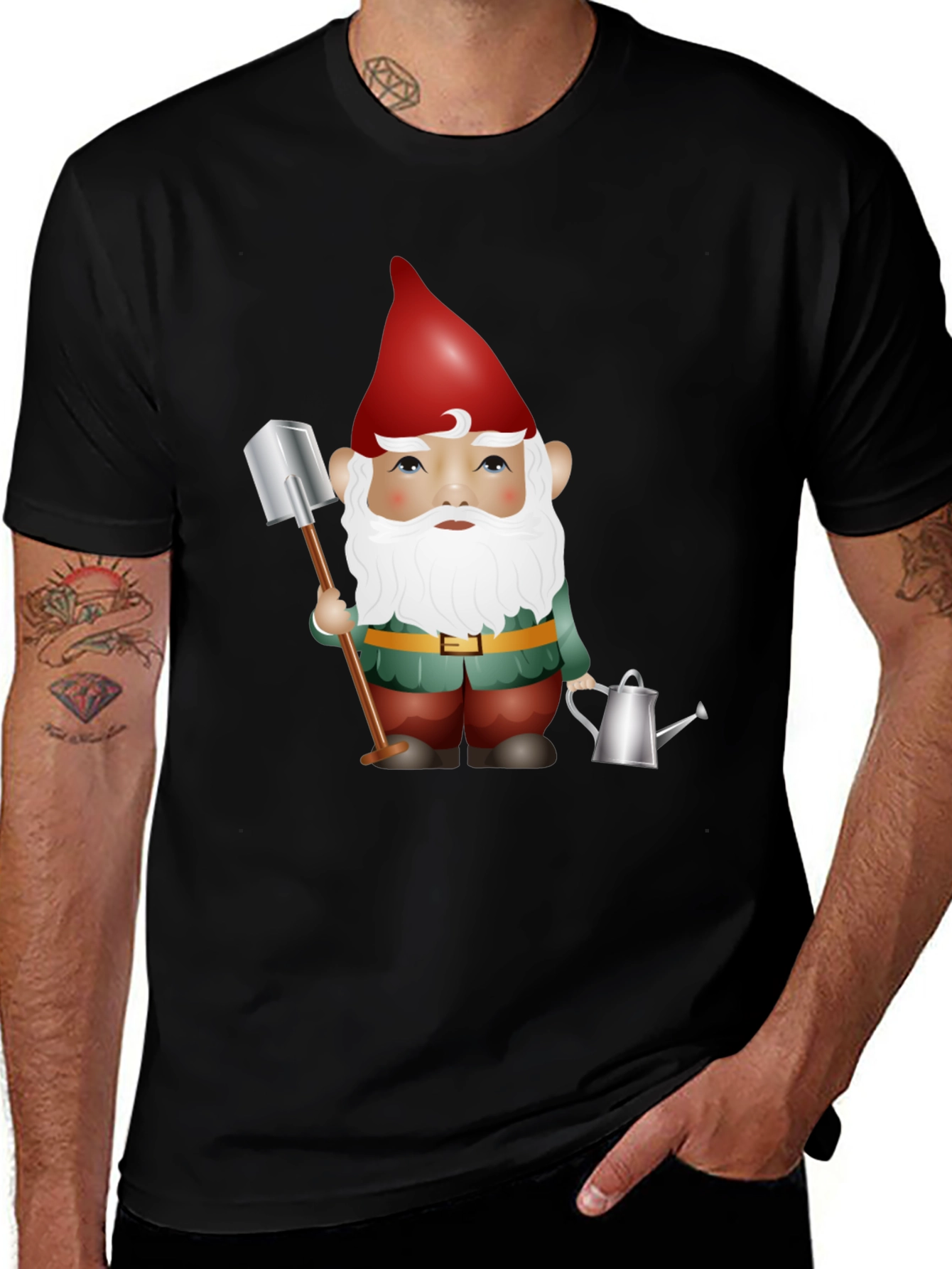 Variant 19 of Gardening Gnome Graphic Tee - Whimsical Black T-Shirt