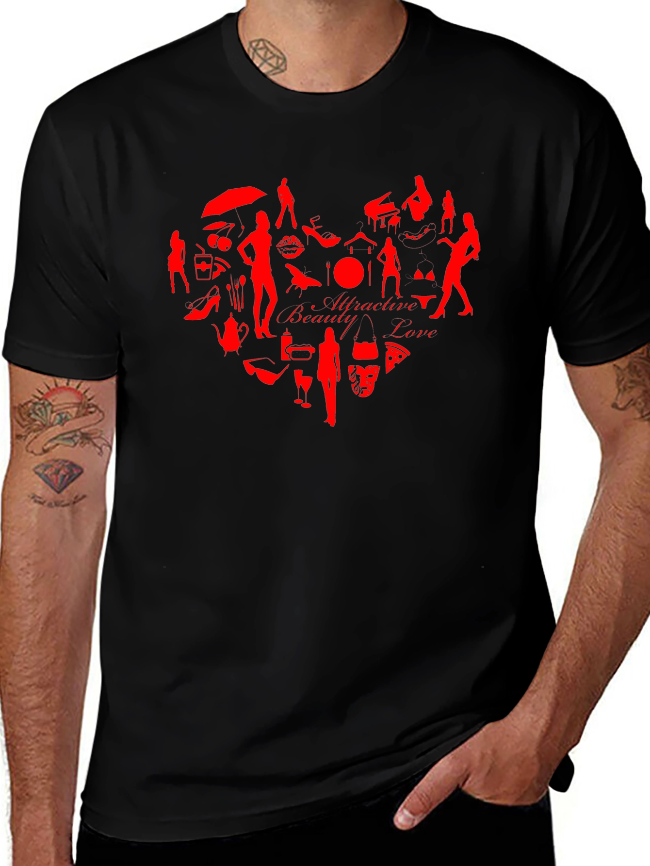Variant 10 of Trendy Black T-Shirt with Red Heart Design