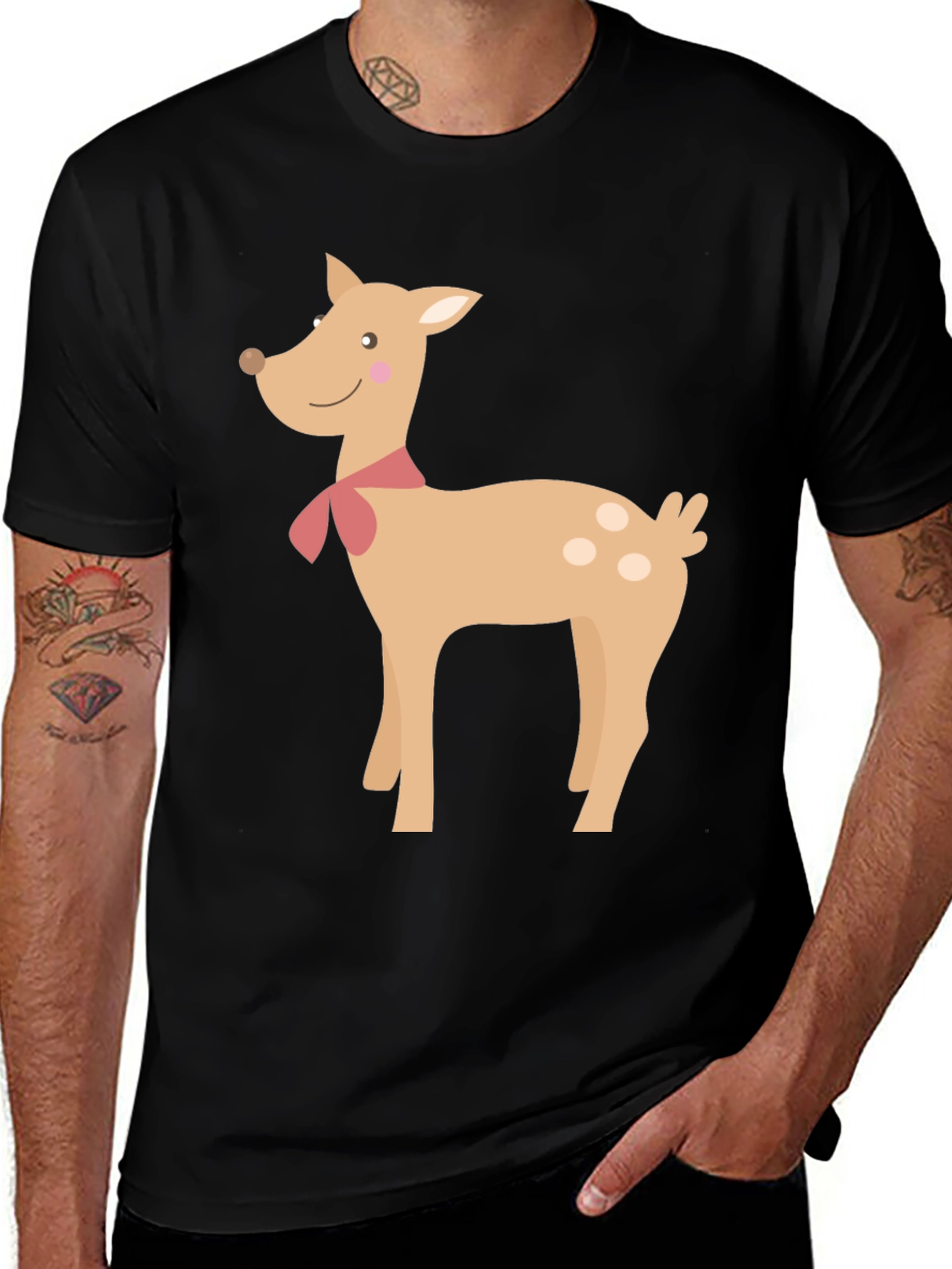 Variant 4 of Festive Deer Graphic Tee - Black Cotton T-Shirt