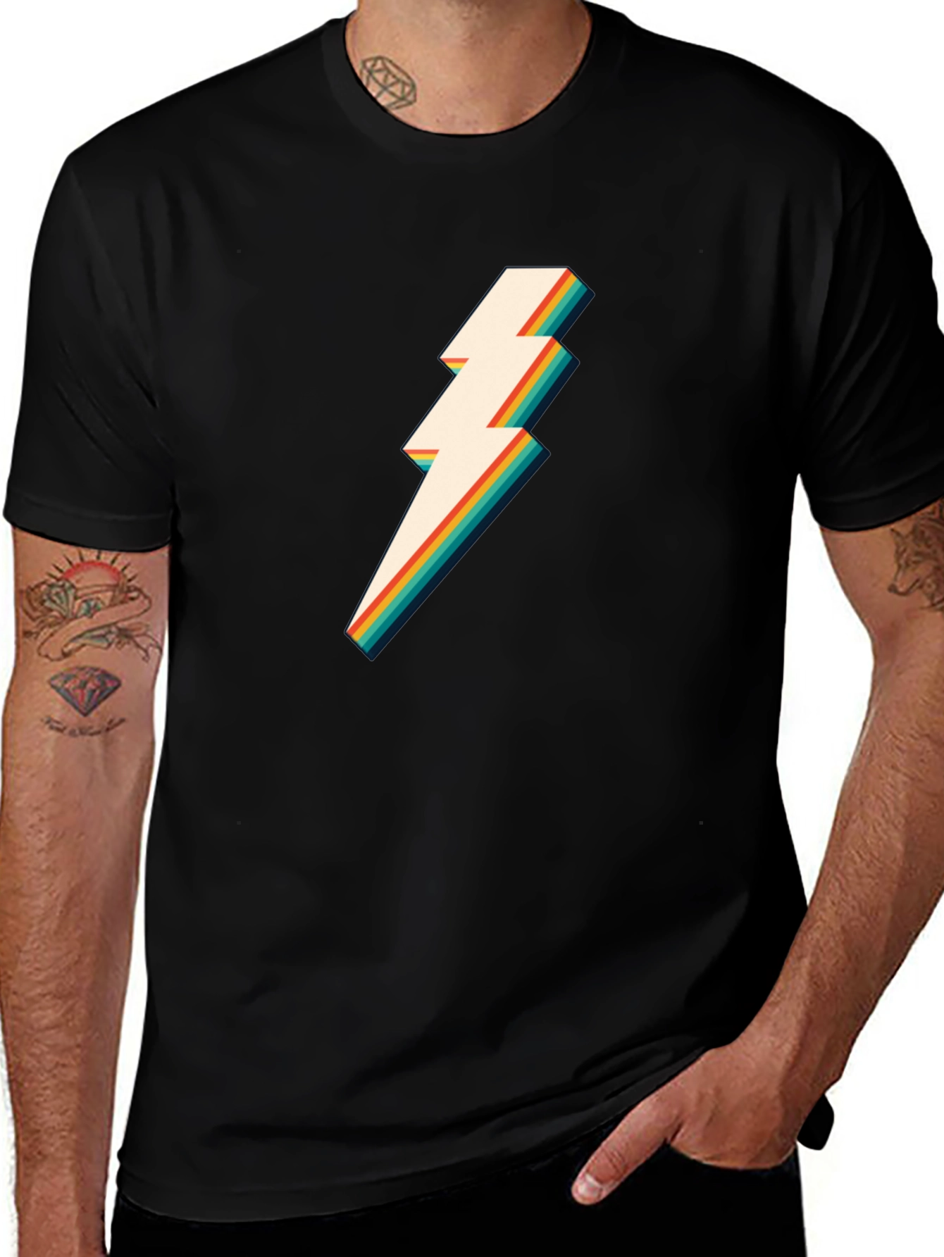Variant 9 of Retro Lightning Bolt Graphic Tee - Black T-Shirt
