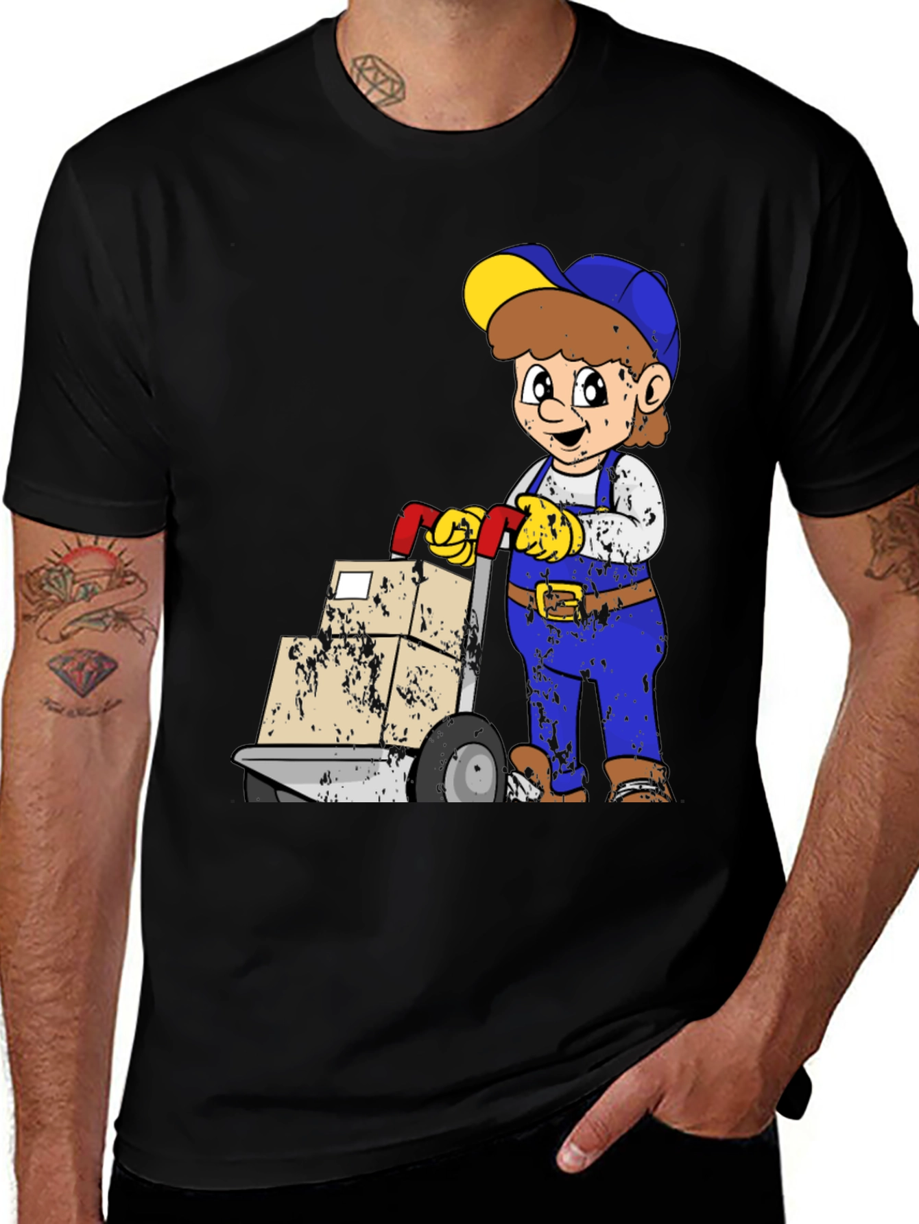 Variant 24 of Cartoon Delivery Man Black T-Shirt