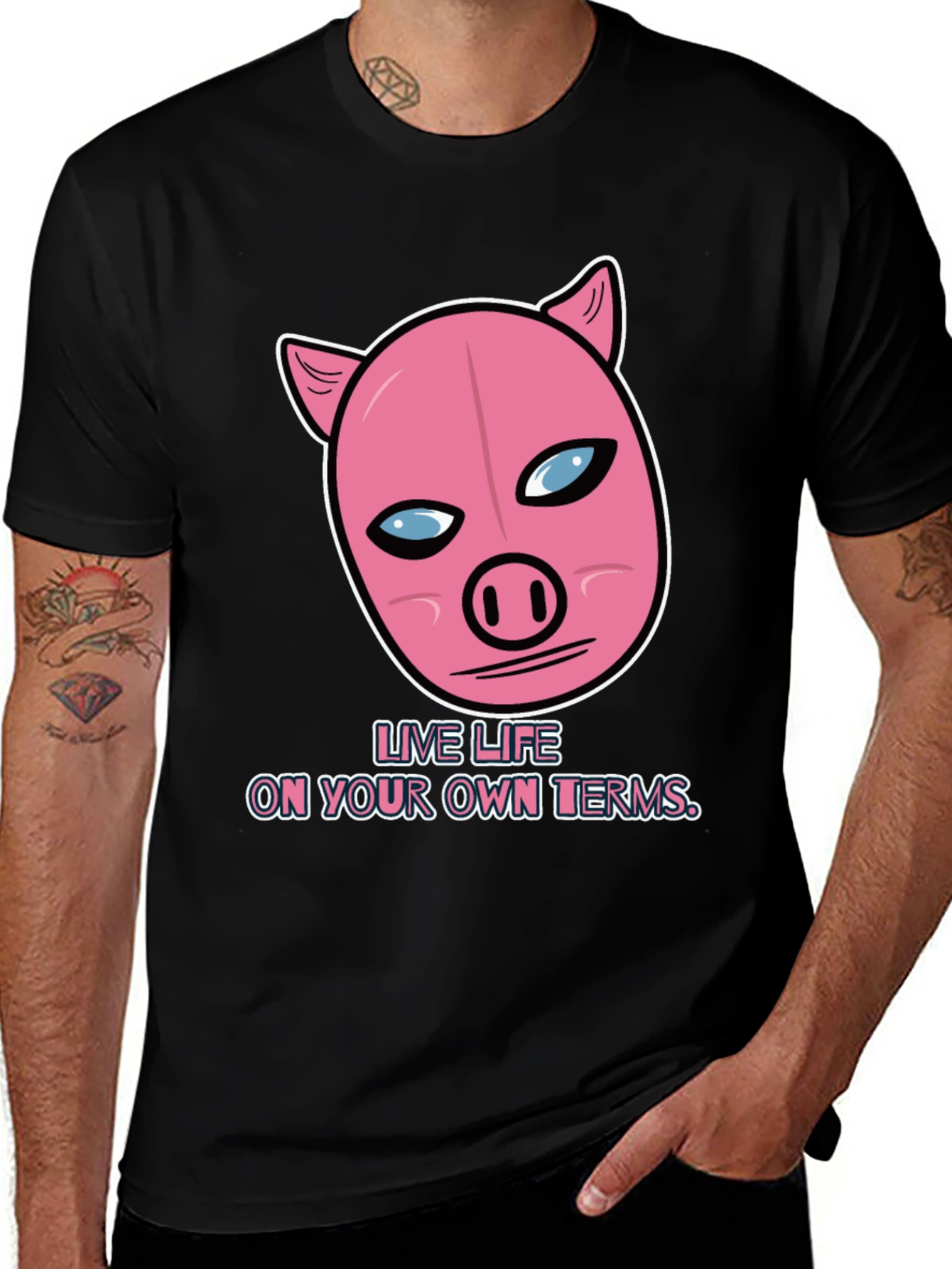 Variant 25 of Live Life On Your Own Terms Pig Graphic Tee