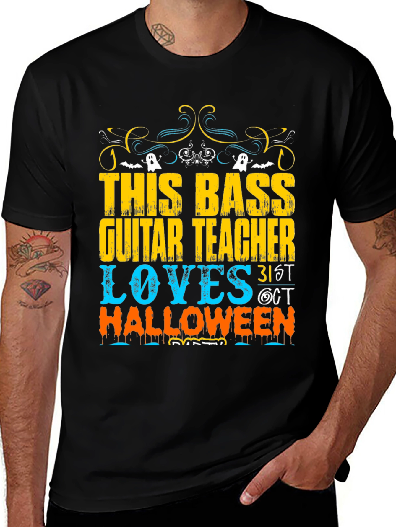 Black Bass Guitar Teacher Halloween T-Shirt main image