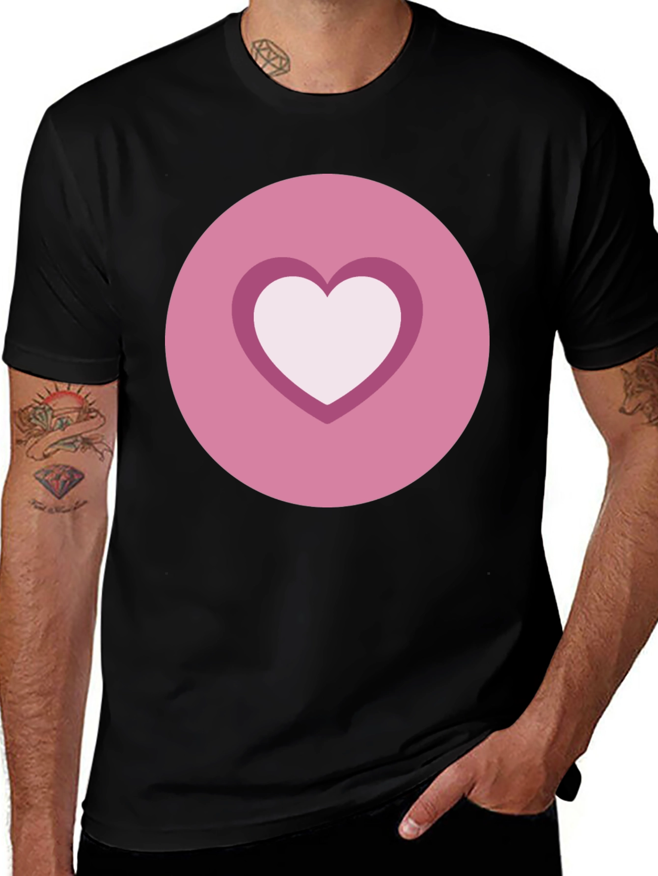 Variant 19 of Heart Circle Graphic Tee - Casual Black Shirt