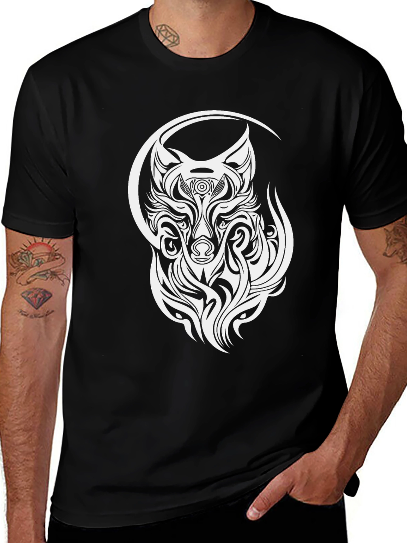 Variant 27 of Wolf Tribal Design T-Shirt - Black