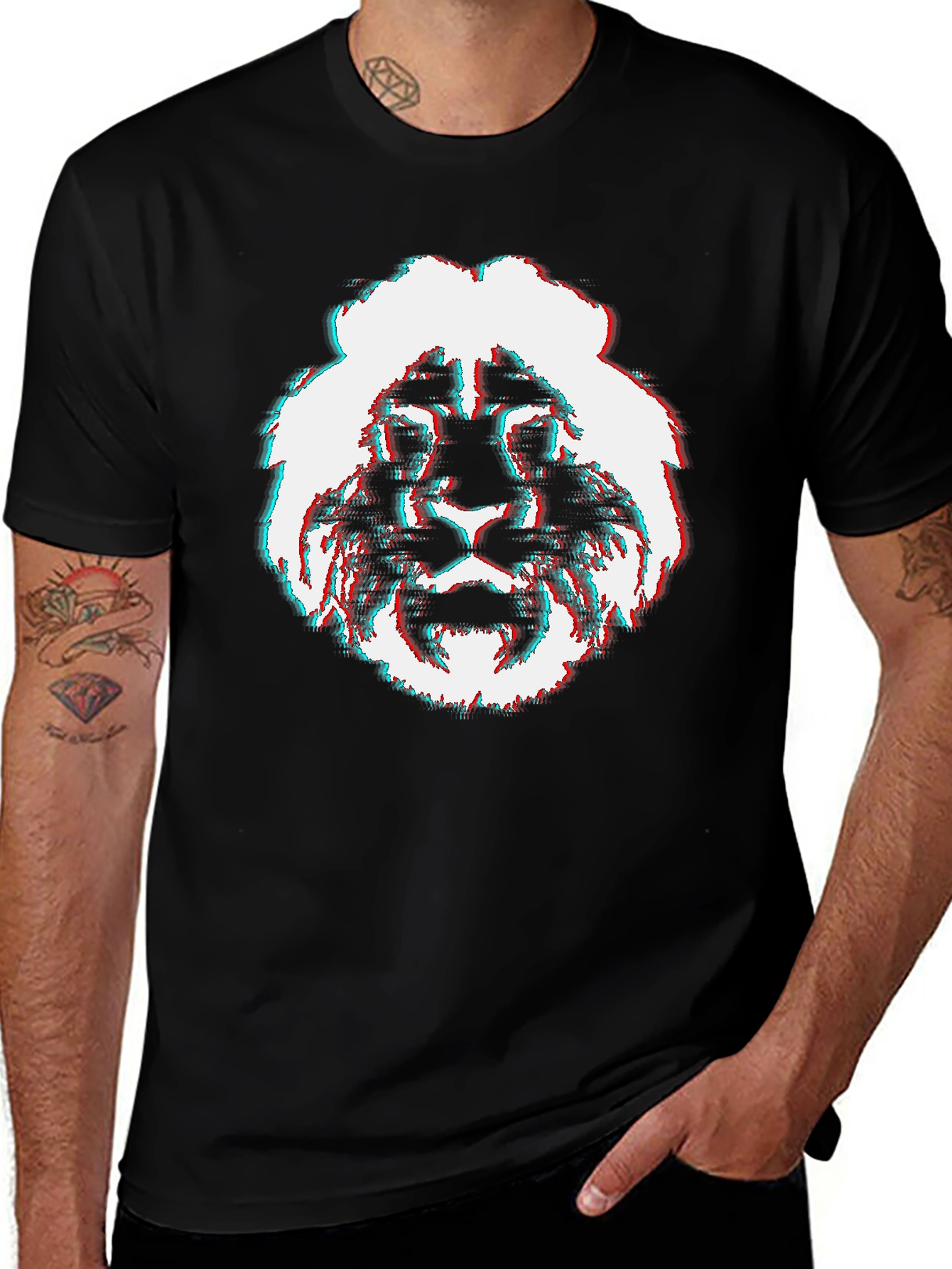 Variant 4 of Glitch Lion Graphic Tee - Modern Style