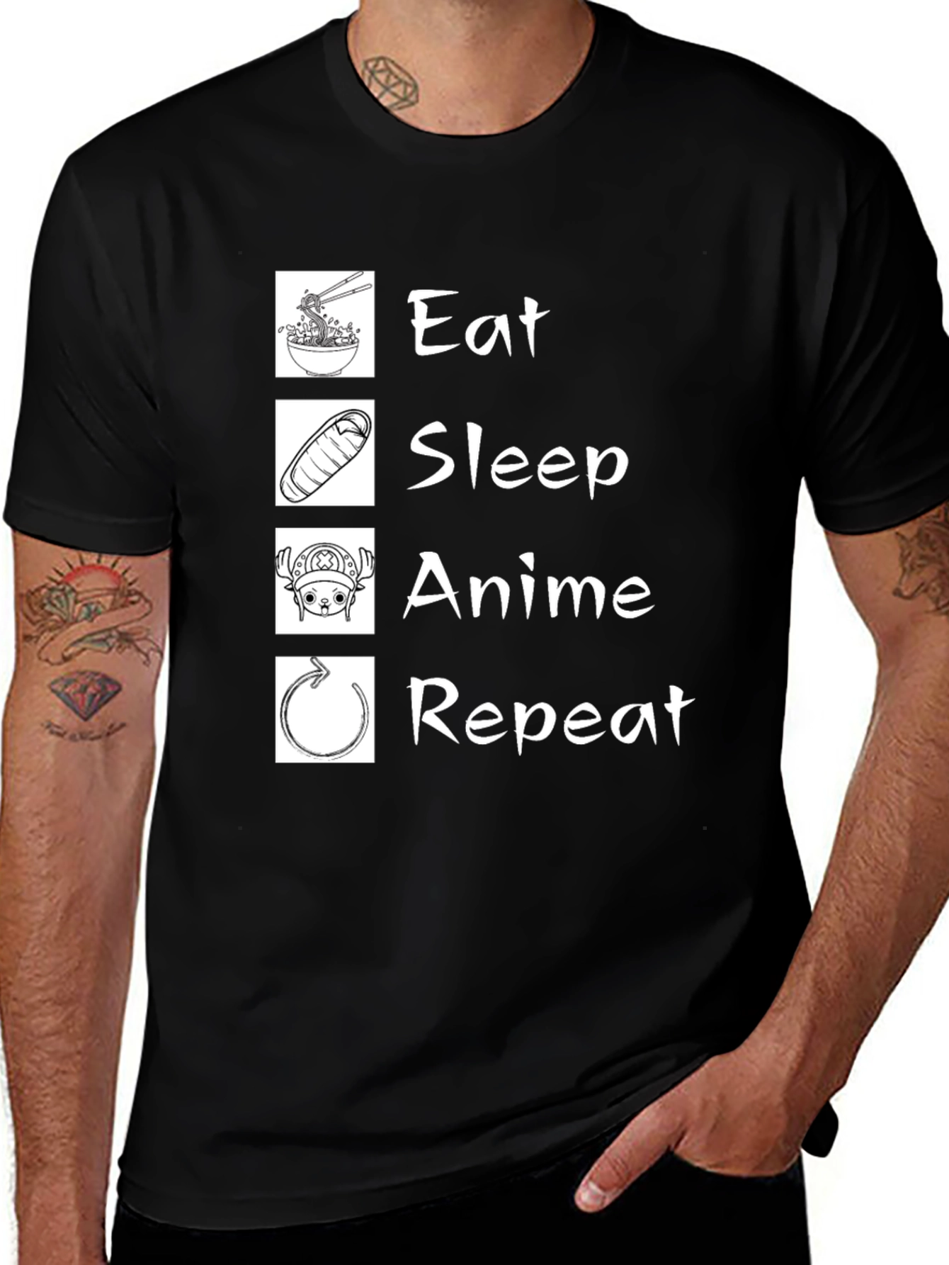 Variant 12 of Eat Sleep Anime Repeat T-Shirt - Black Cotton Graphic Tee