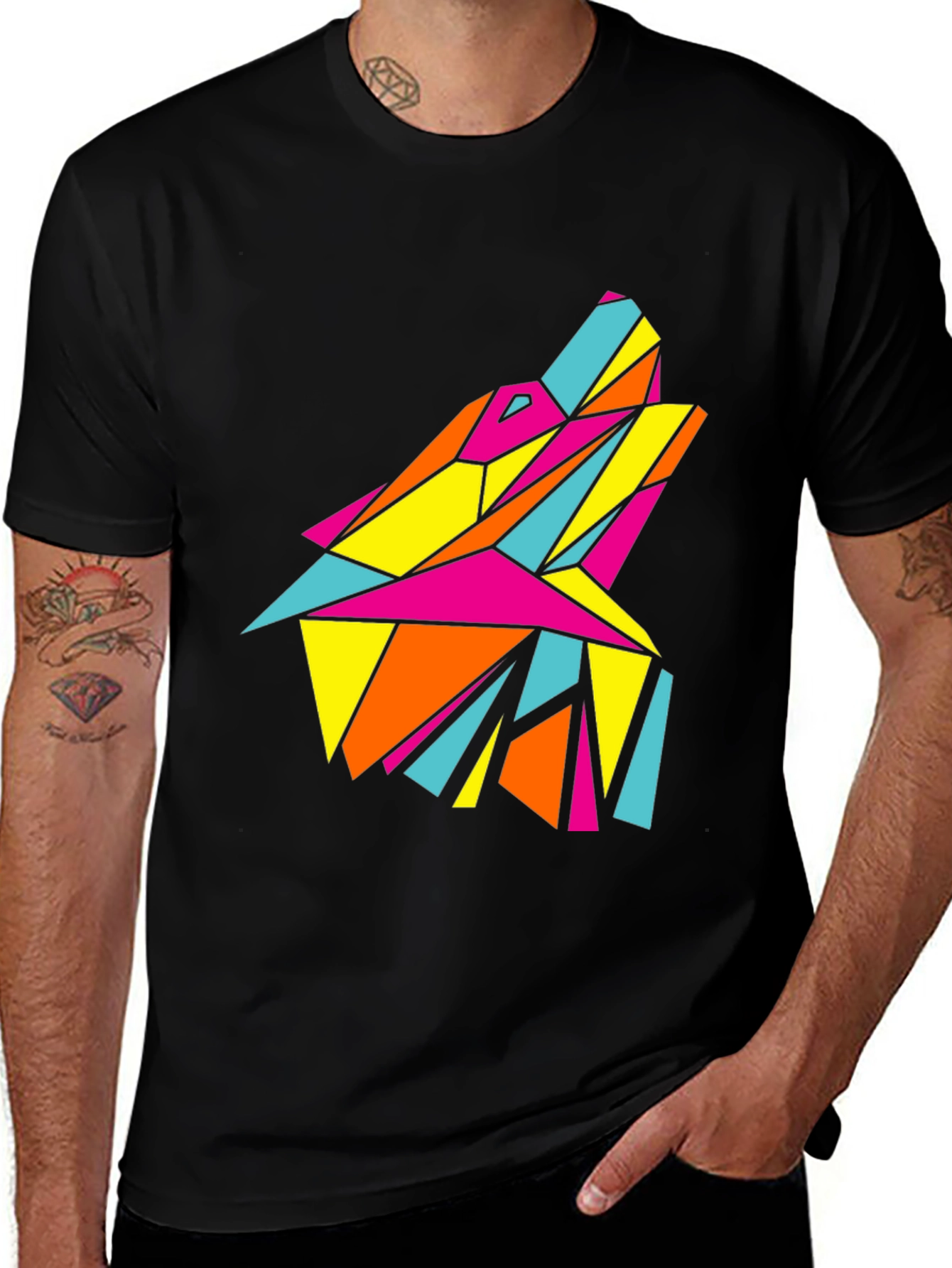 Variant 16 of Geometric Wolf Graphic Tee - Men's Black T-Shirt