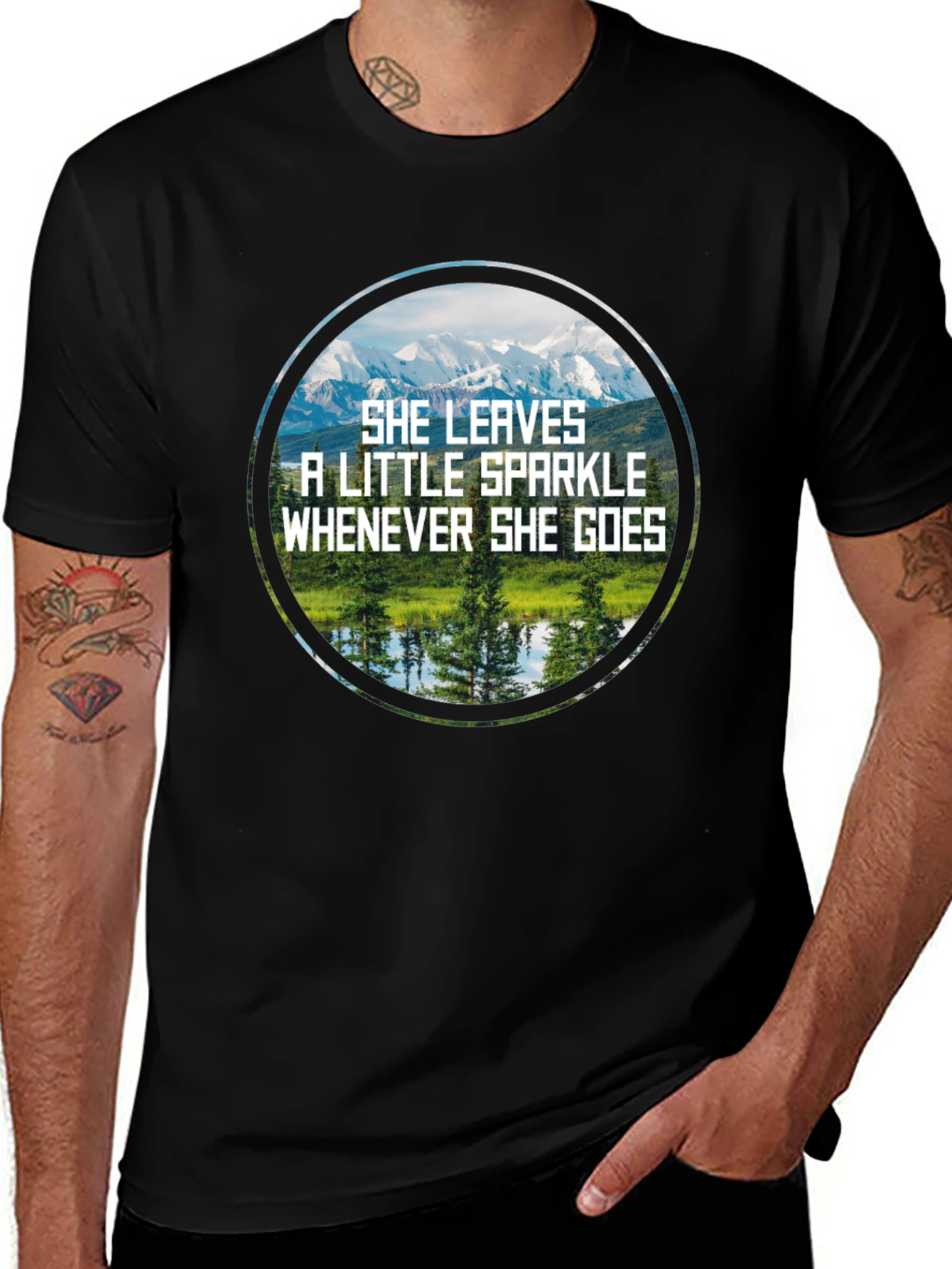 Black Sparkle Mountain Scene Black T-Shirt main image