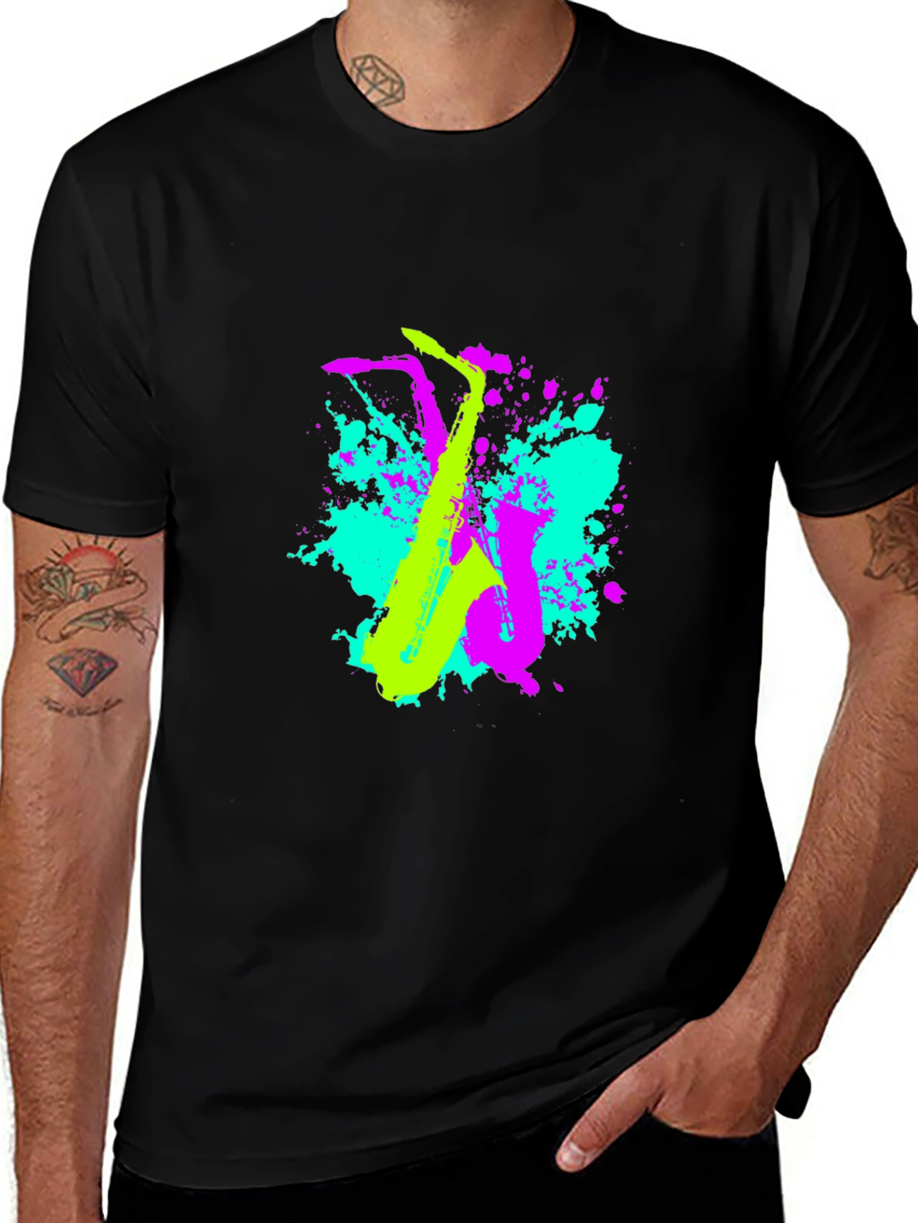 Variant 22 of Neon Saxophone Graphic T-Shirt - Music Lover's Tee