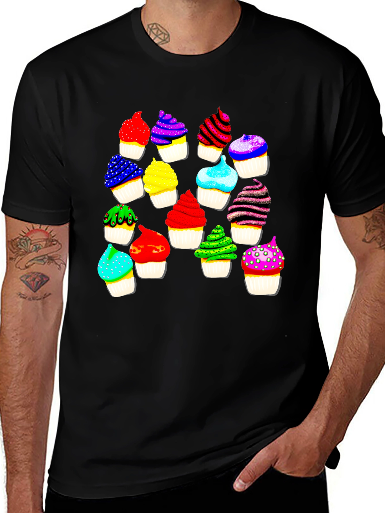 Variant 6 of Colorful Cupcake Print T-Shirt