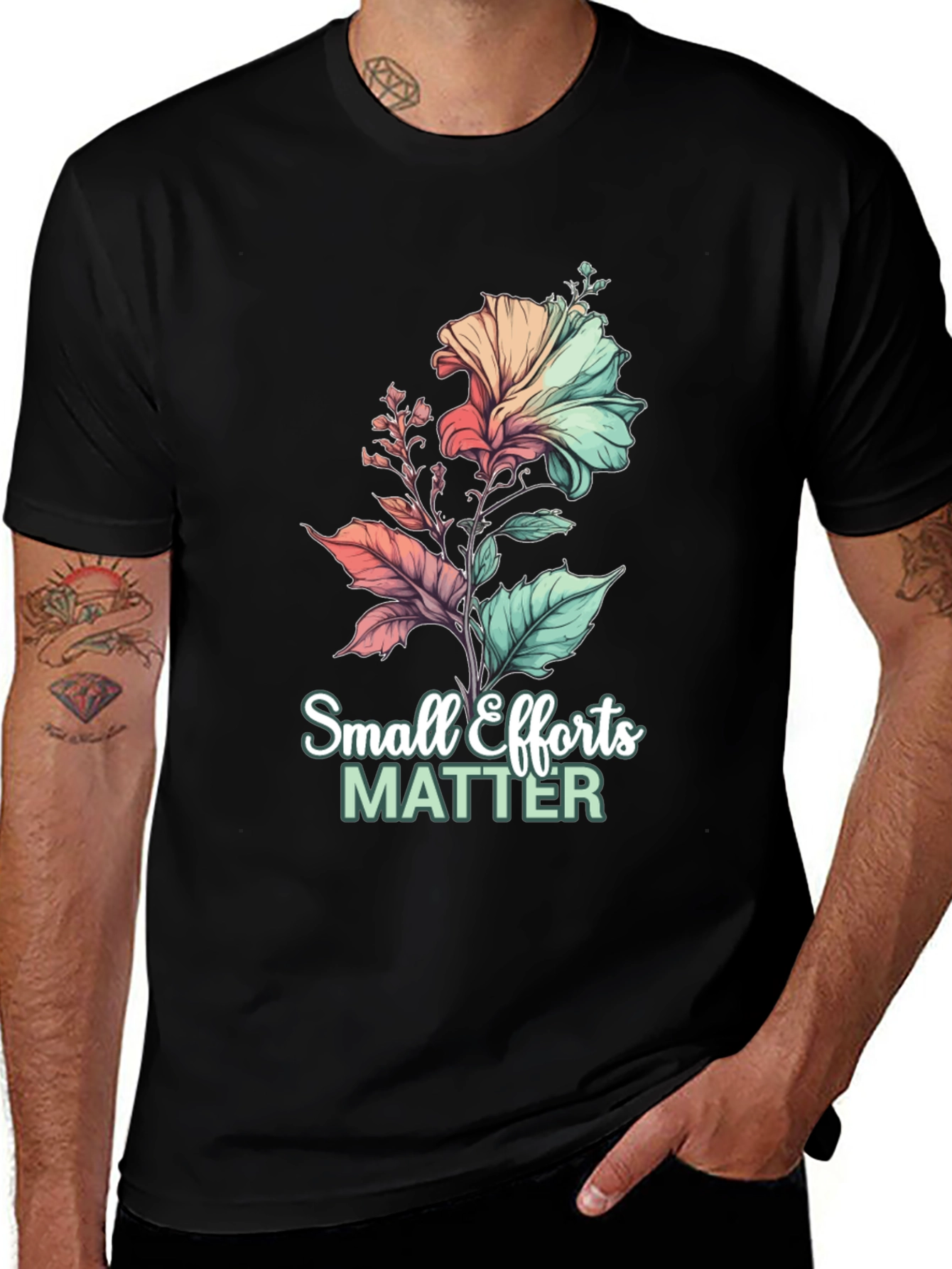 Variant 6 of Small Efforts Matter Floral Graphic Black T-Shirt