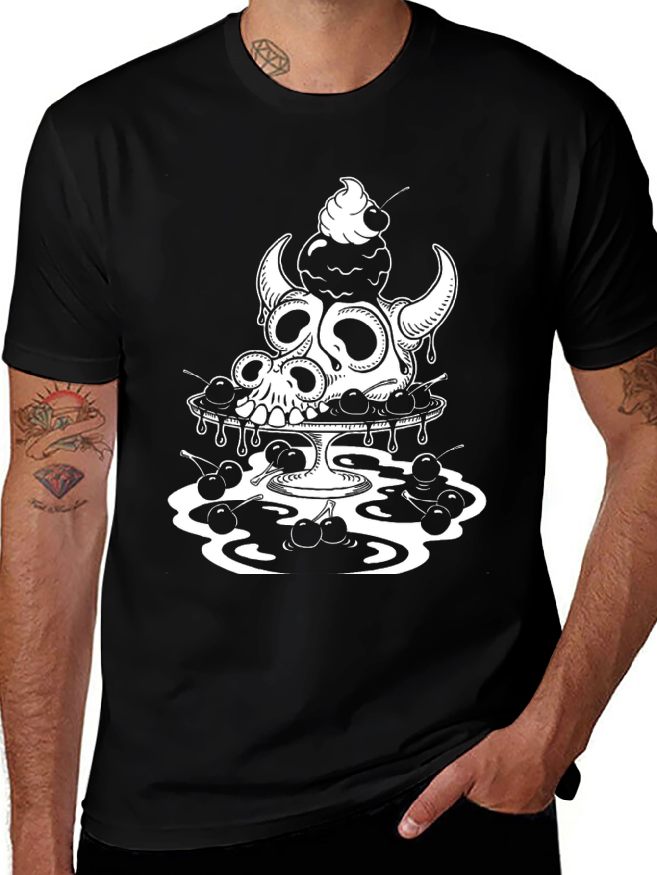 Variant 17 of Skull Ice Cream Graphic Tee - Black Cotton T-Shirt