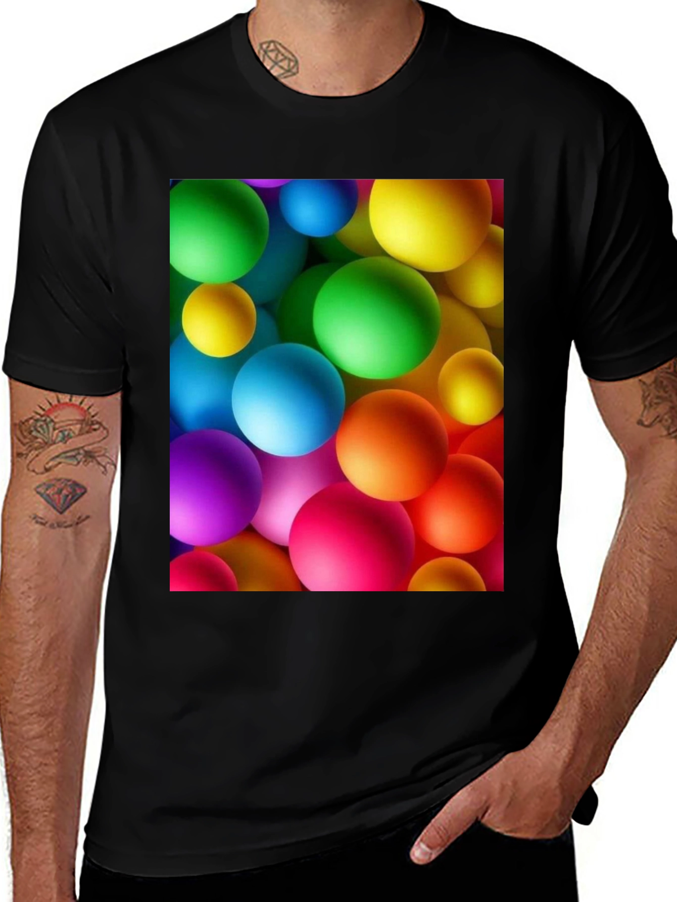 Variant 26 of Colorful Spheres Graphic Print Black T-Shirt