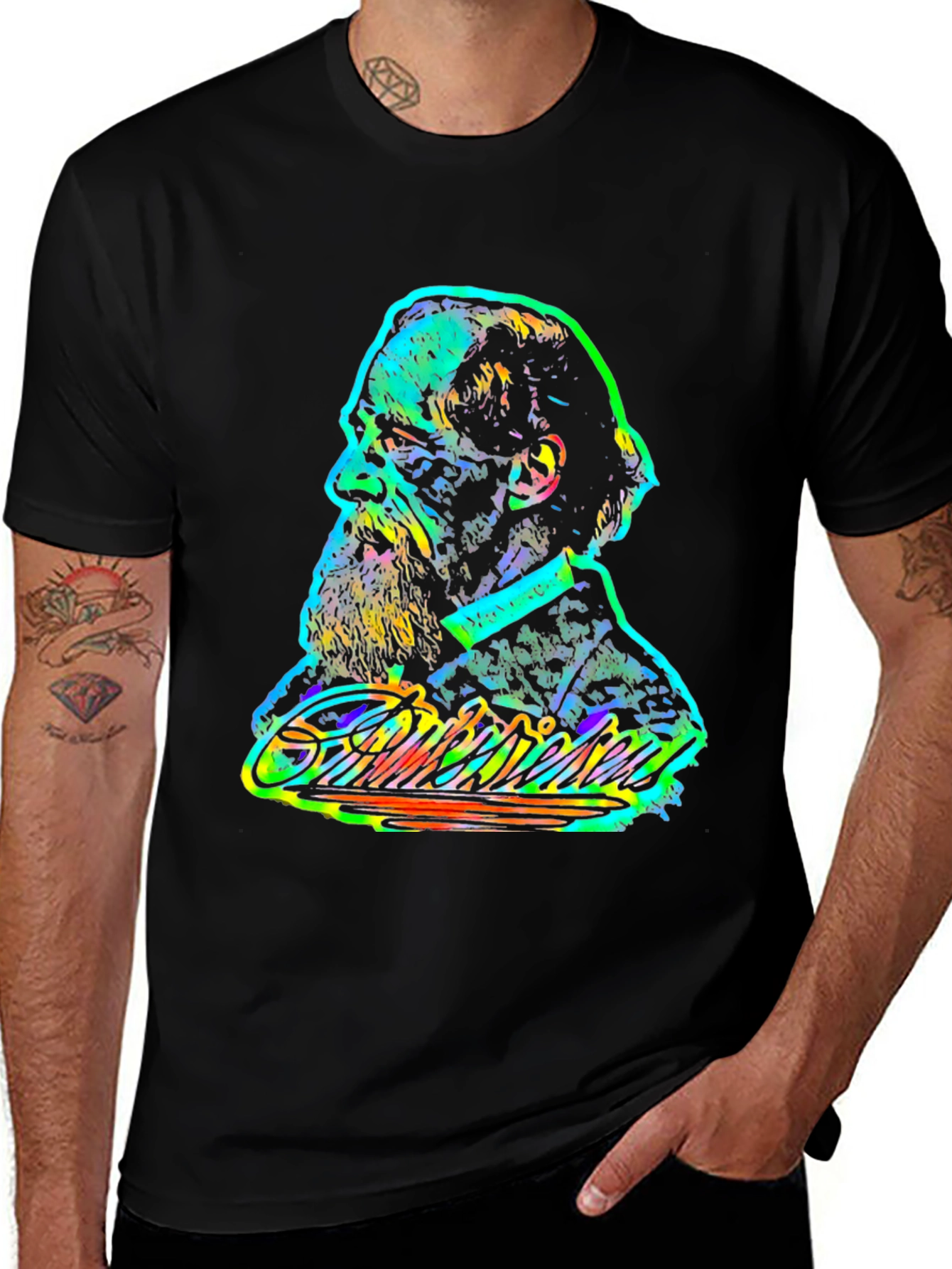 Variant 7 of Colorful Scientist Portrait Graphic Black T-Shirt