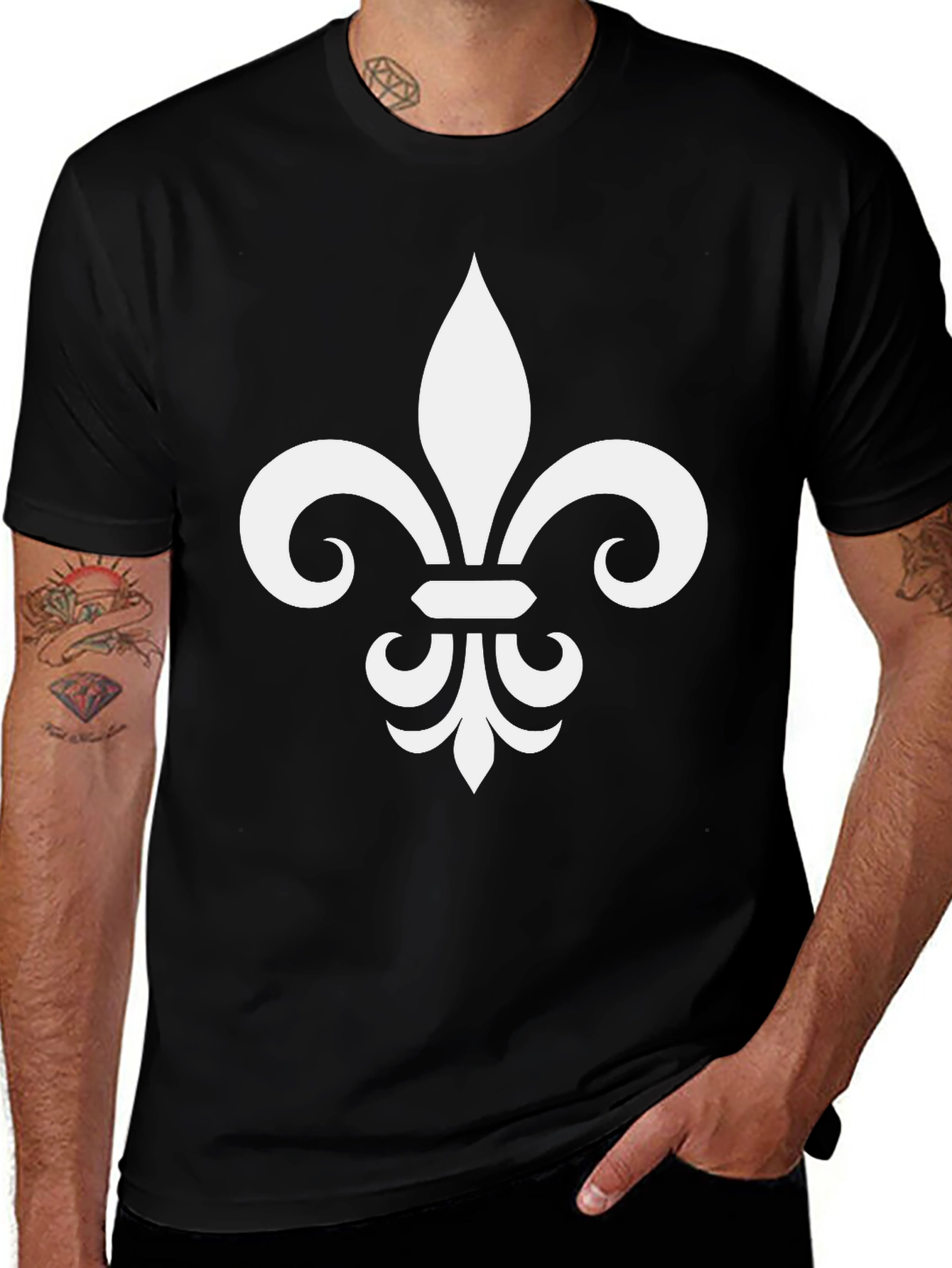 Variant 21 of Fleur-de-lis Graphic Black T-Shirt - Casual Wear