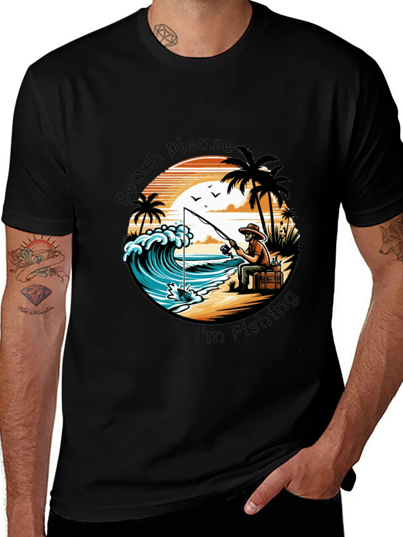 Variant 18 of Beach Please I'm Fishing Black T-Shirt