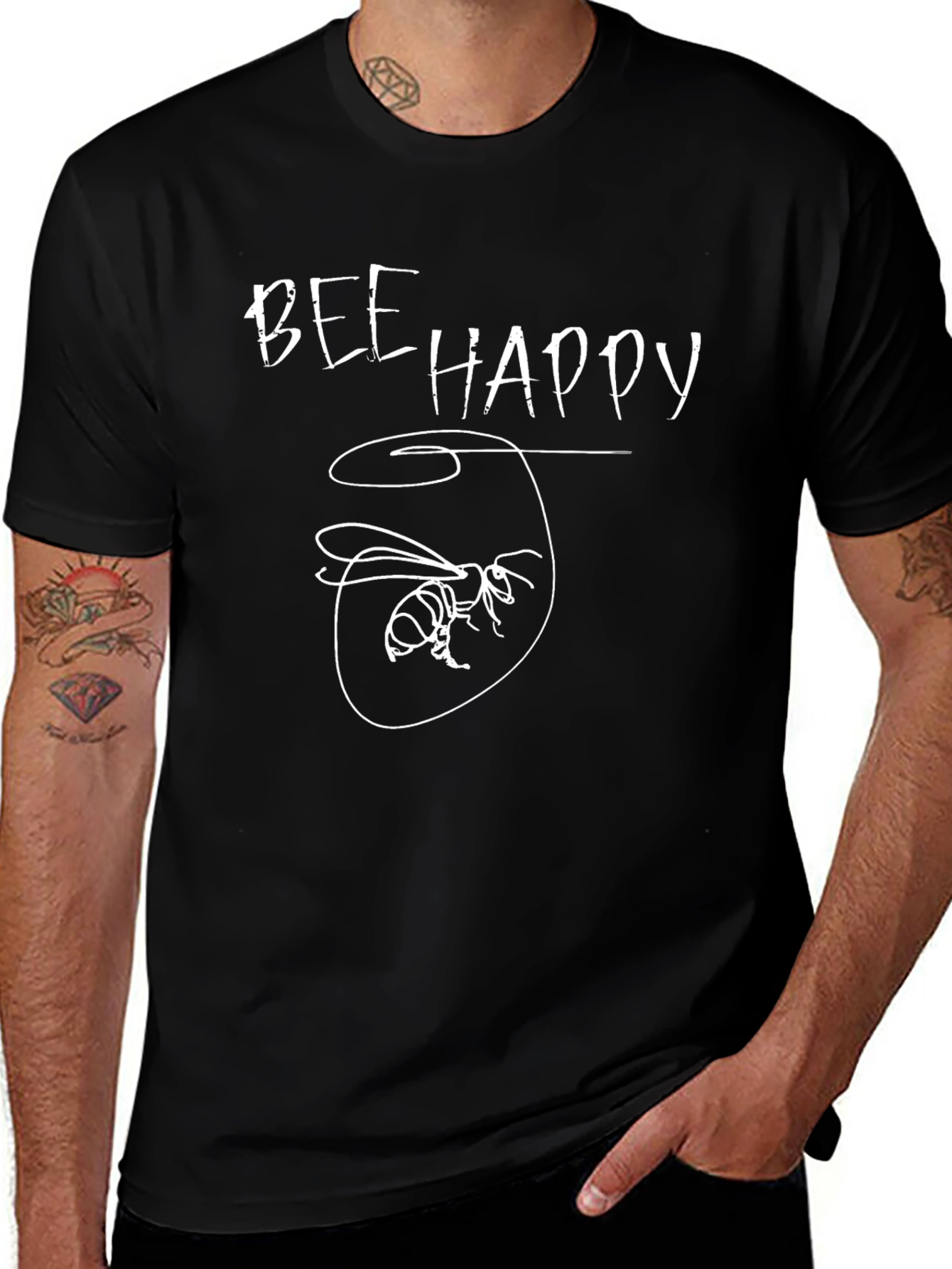 Variant 16 of Bee Happy Black Graphic Print T-Shirt