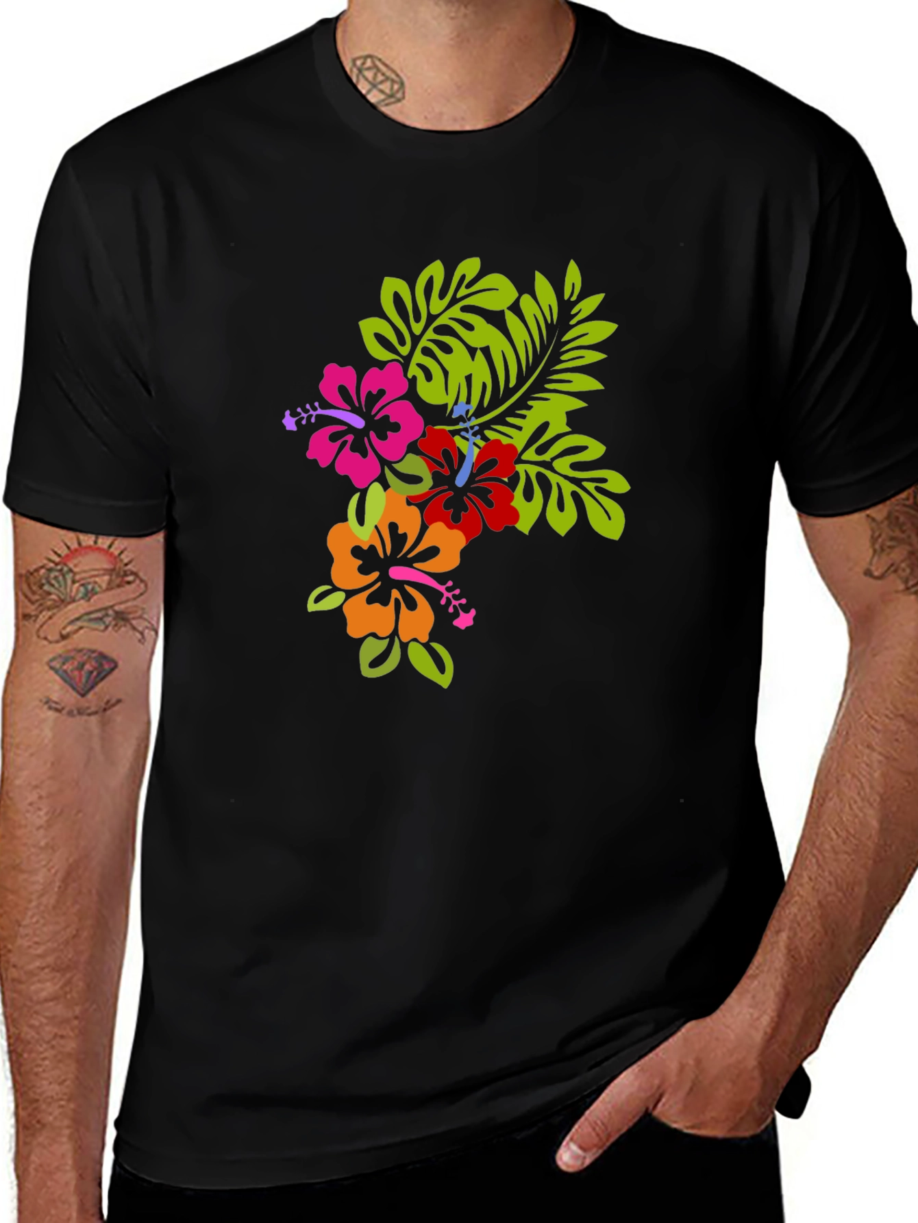 Variant 19 of Tropical Floral Graphic Black T-Shirt