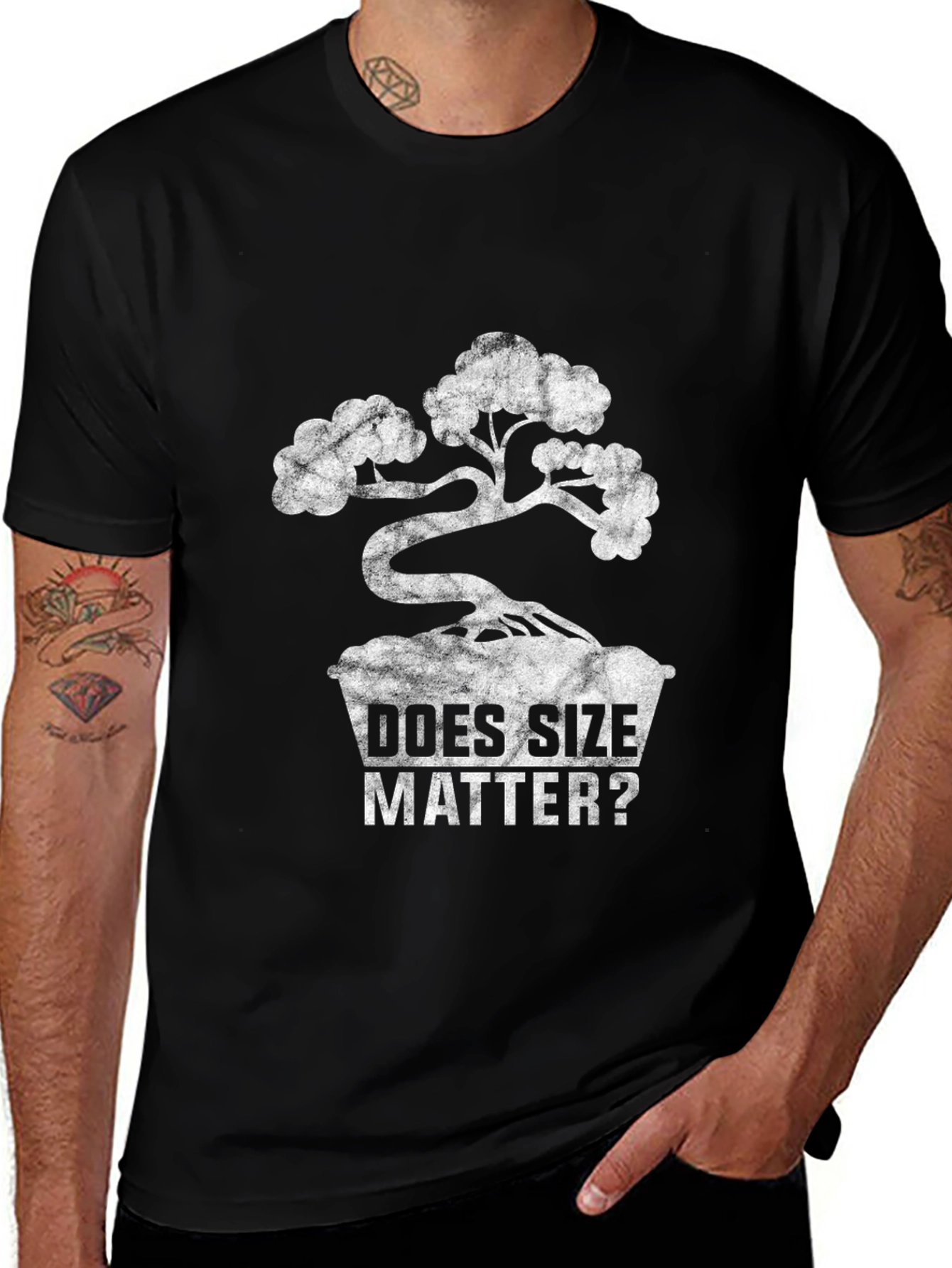 Bonsai Tree "Does Size Matter?" Black T-Shirt