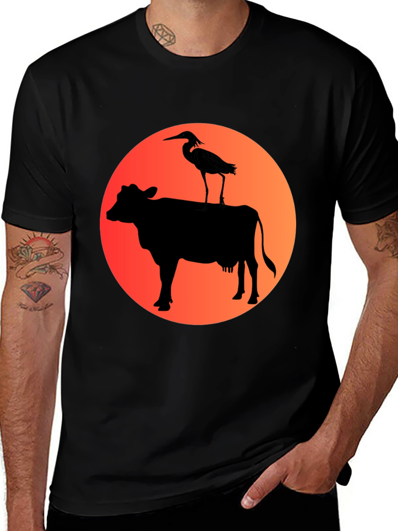 Variant 24 of Cow & Heron Graphic T-Shirt - Black