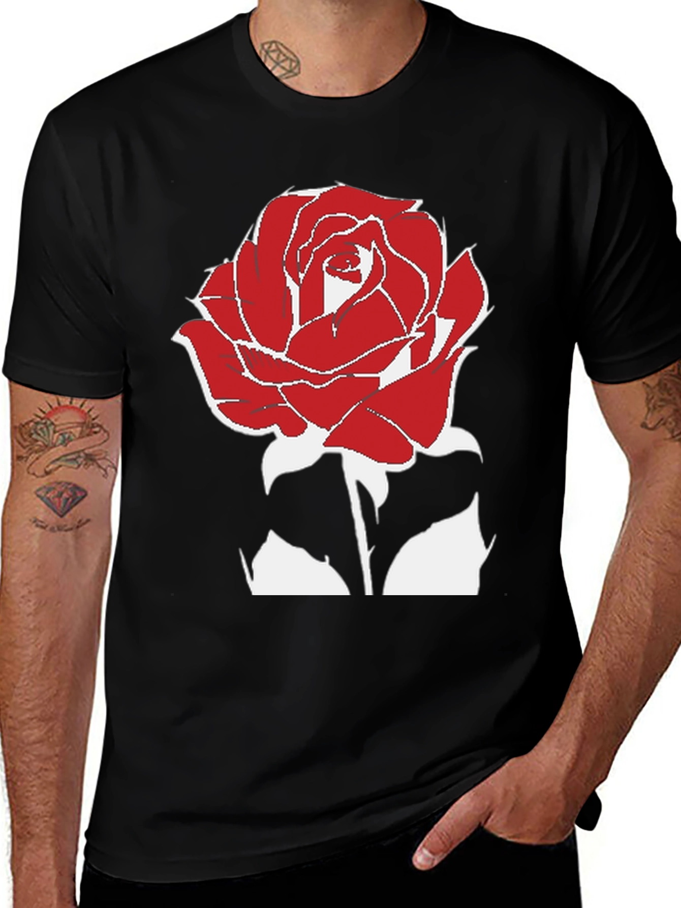 Variant 17 of Red Rose Graphic Tee - Stylish Black T-Shirt