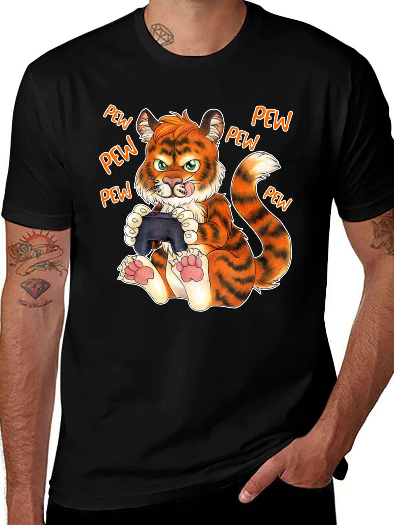 Variant 23 of Gamer Tiger Graphic Tee - Pew Pew Gaming Shirt