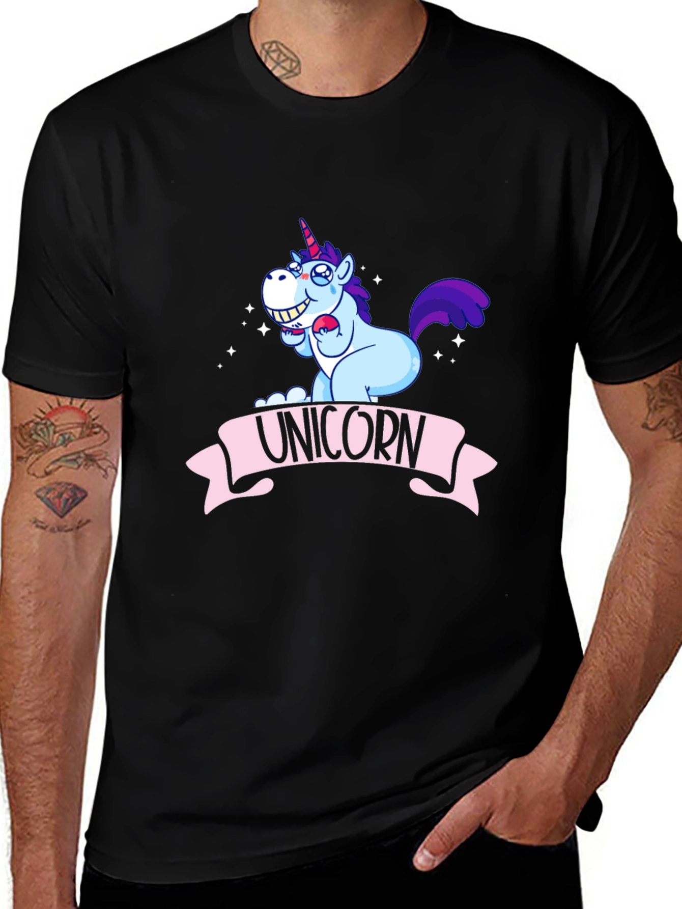 Variant 18 of Unicorn Cartoon Graphic Black T-Shirt