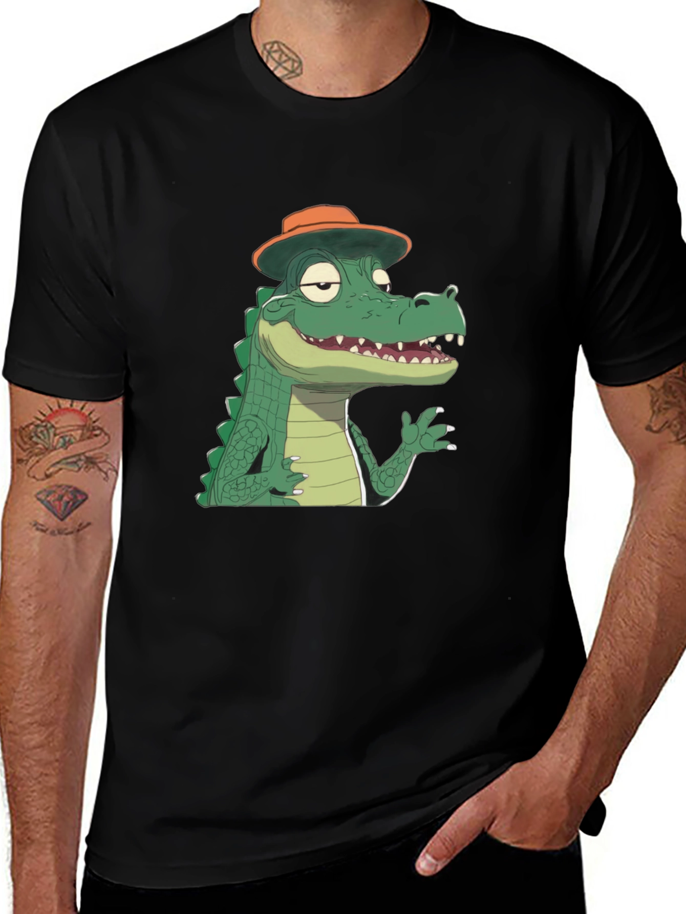 Variant 6 of Cool Alligator Cartoon Graphic Black T-Shirt