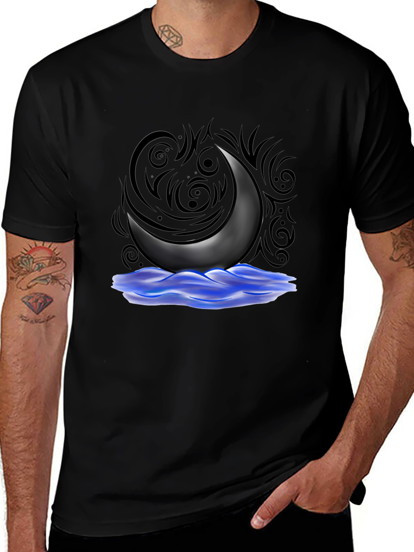 Variant 20 of Crescent Moon T-Shirt - Black Graphic Tee