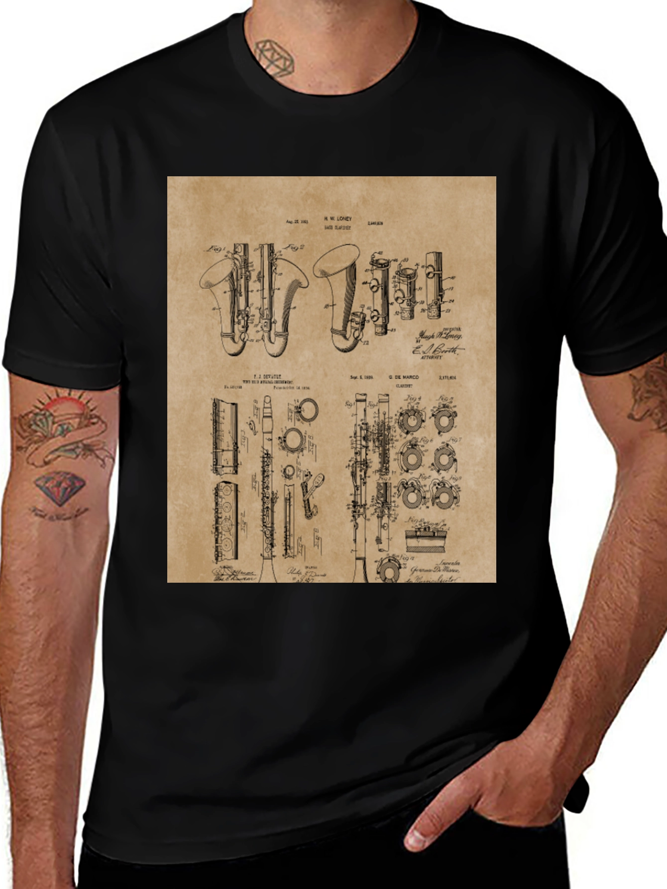 Variant 29 of Vintage Musical Instrument Blueprint T-Shirt