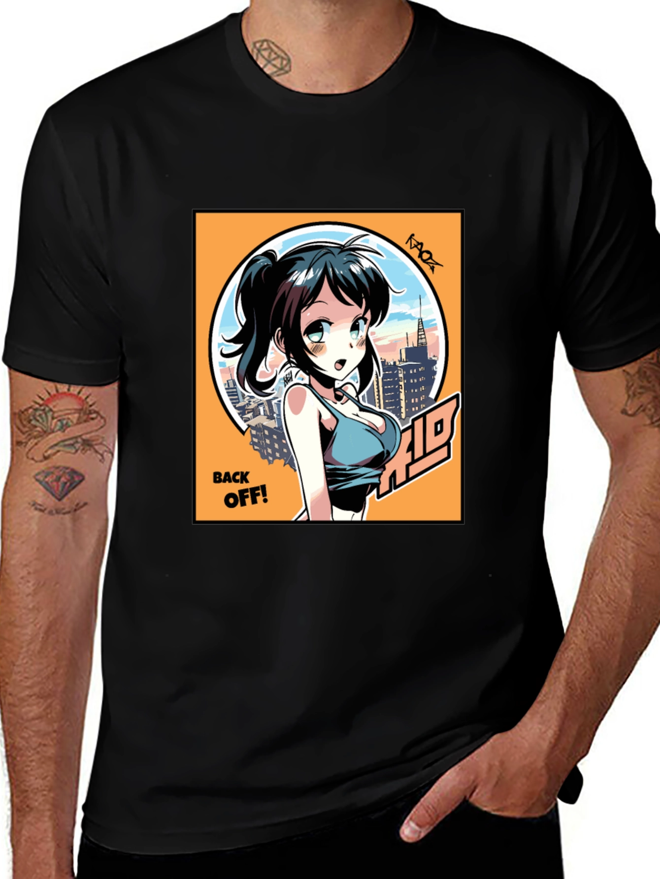 Variant 24 of Anime Girl Graphic T-Shirt: 'Back Off!' Design
