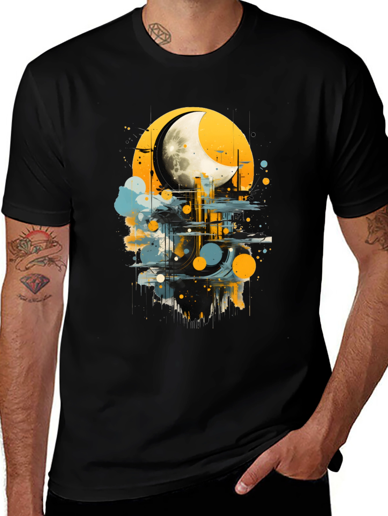 Variant 24 of Moonlight Cityscape Graphic Tee - Modern Art Shirt