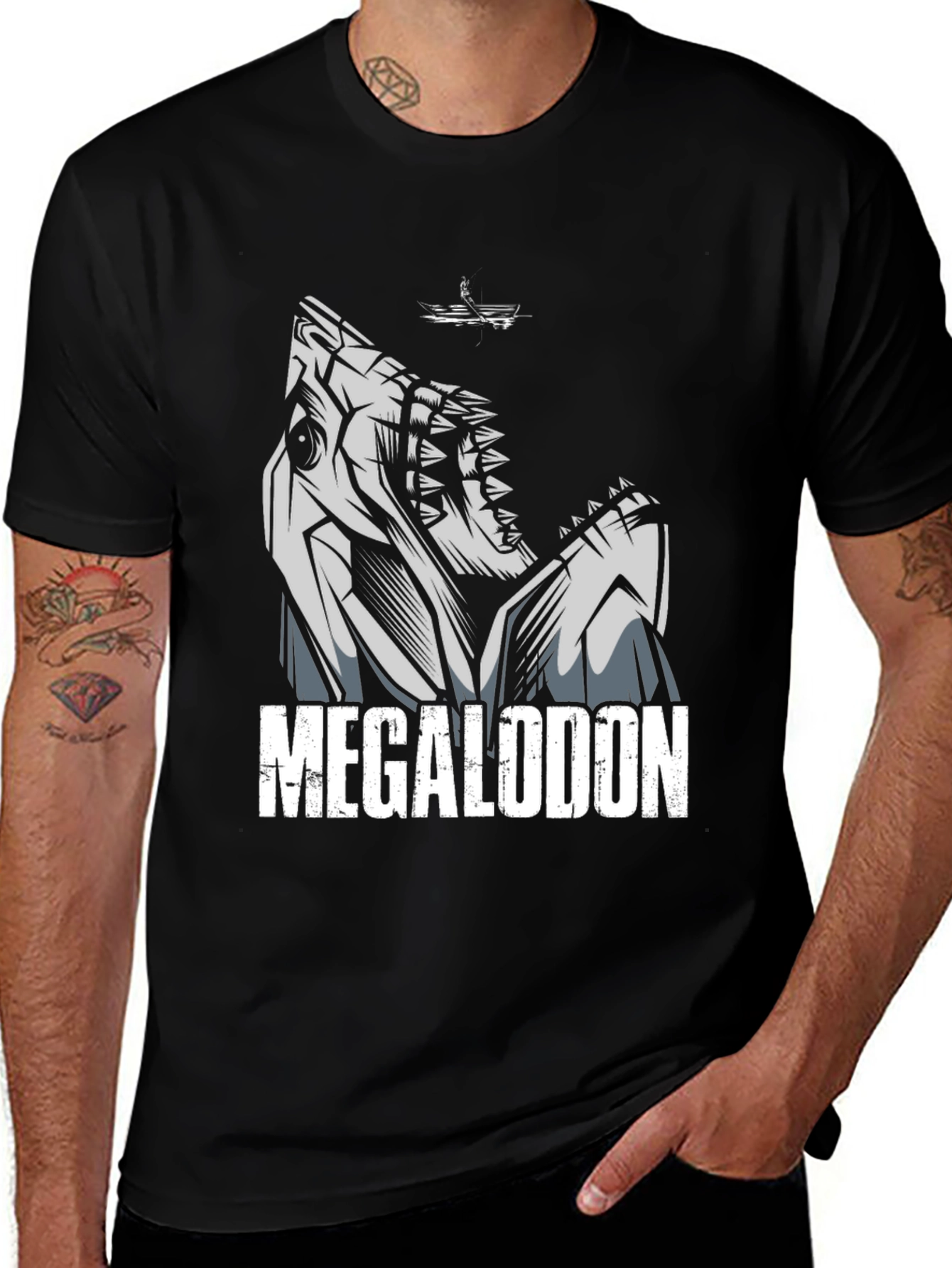 Megalodon Shark Graphic Tee - Black Cotton T-Shirt